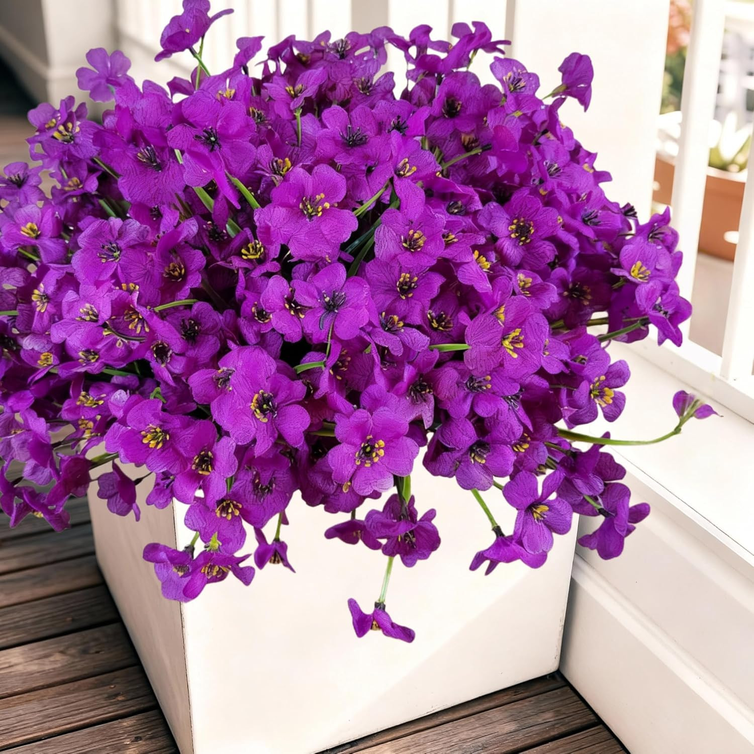 Geegoods Artificial Mums Flowers for Outdoors, 16 Bundles UV Resistant Fake Plas