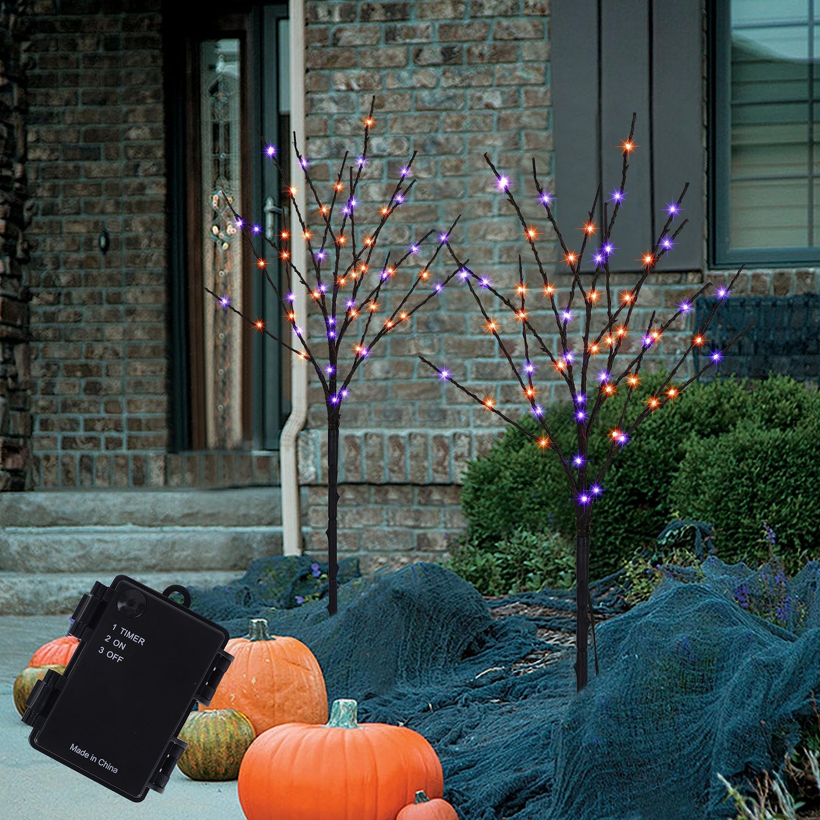 Lighted Halloween Tree Branches, 30IN 100LED Artificial Black Twig Branch wit…