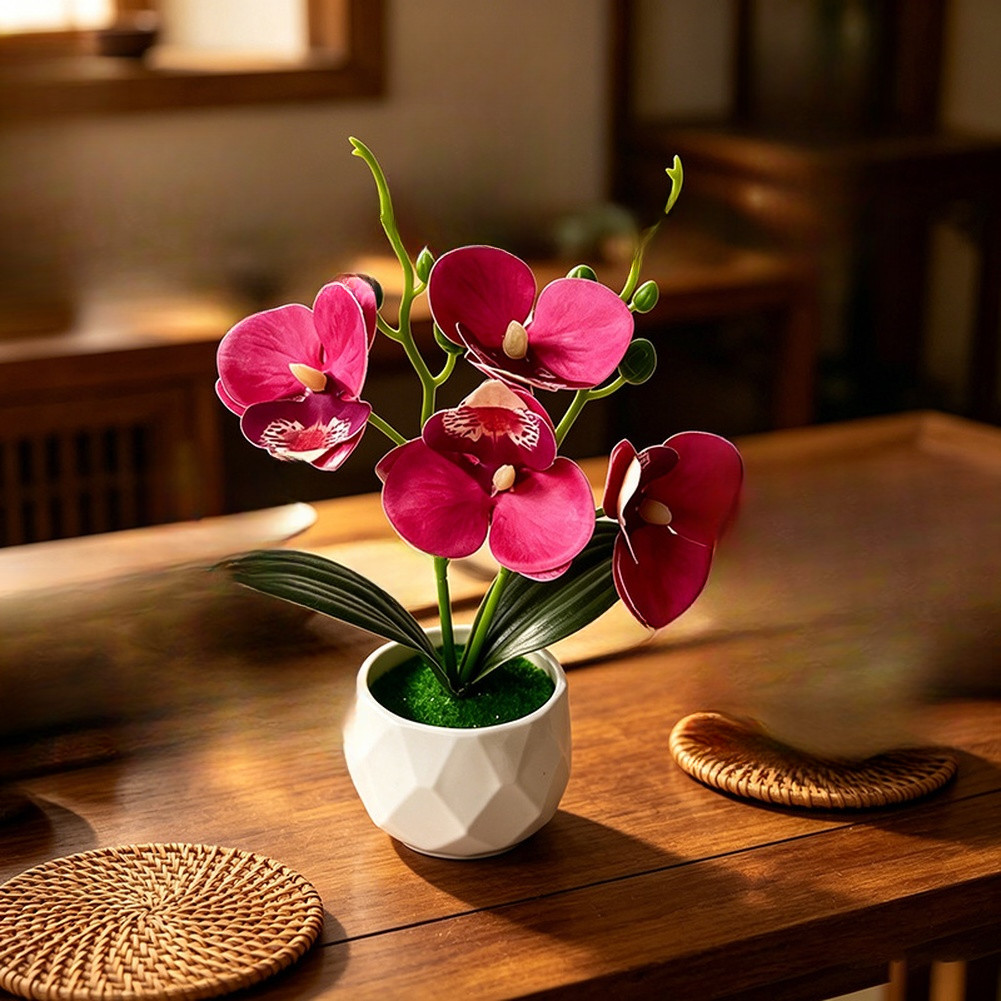 Artificial Butterfly Orchid Potted Plant with Diamond Base for Styling Use