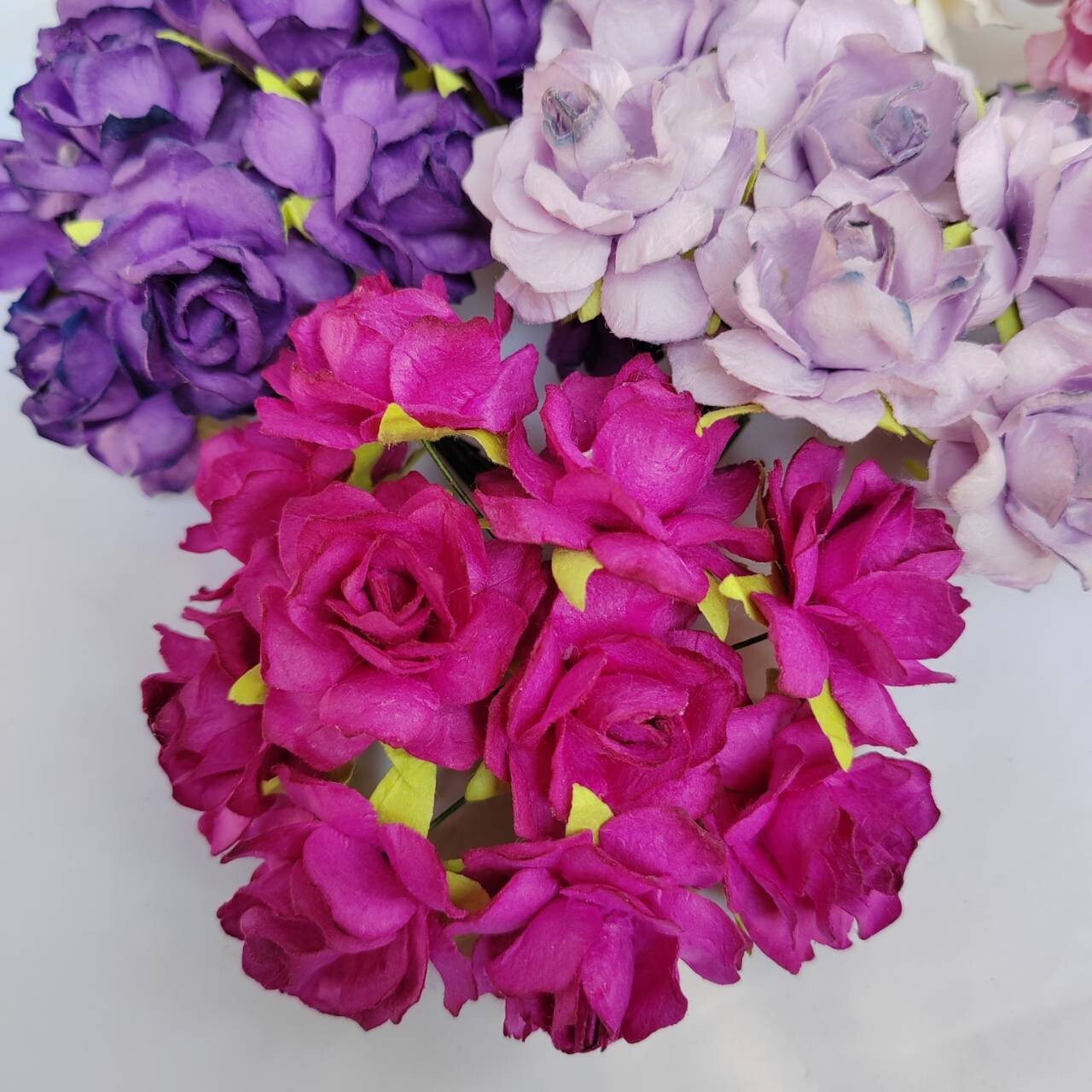 50 Mix Purple Tone Artificial Flowers Rose Flower Paper Flower size 30-35 mm