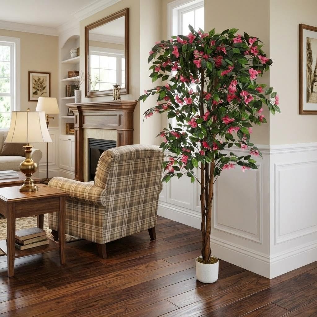 5.2FT Artificial Bougainvillea Tree in Pot, Premium Polyester Faux Plant, Tall