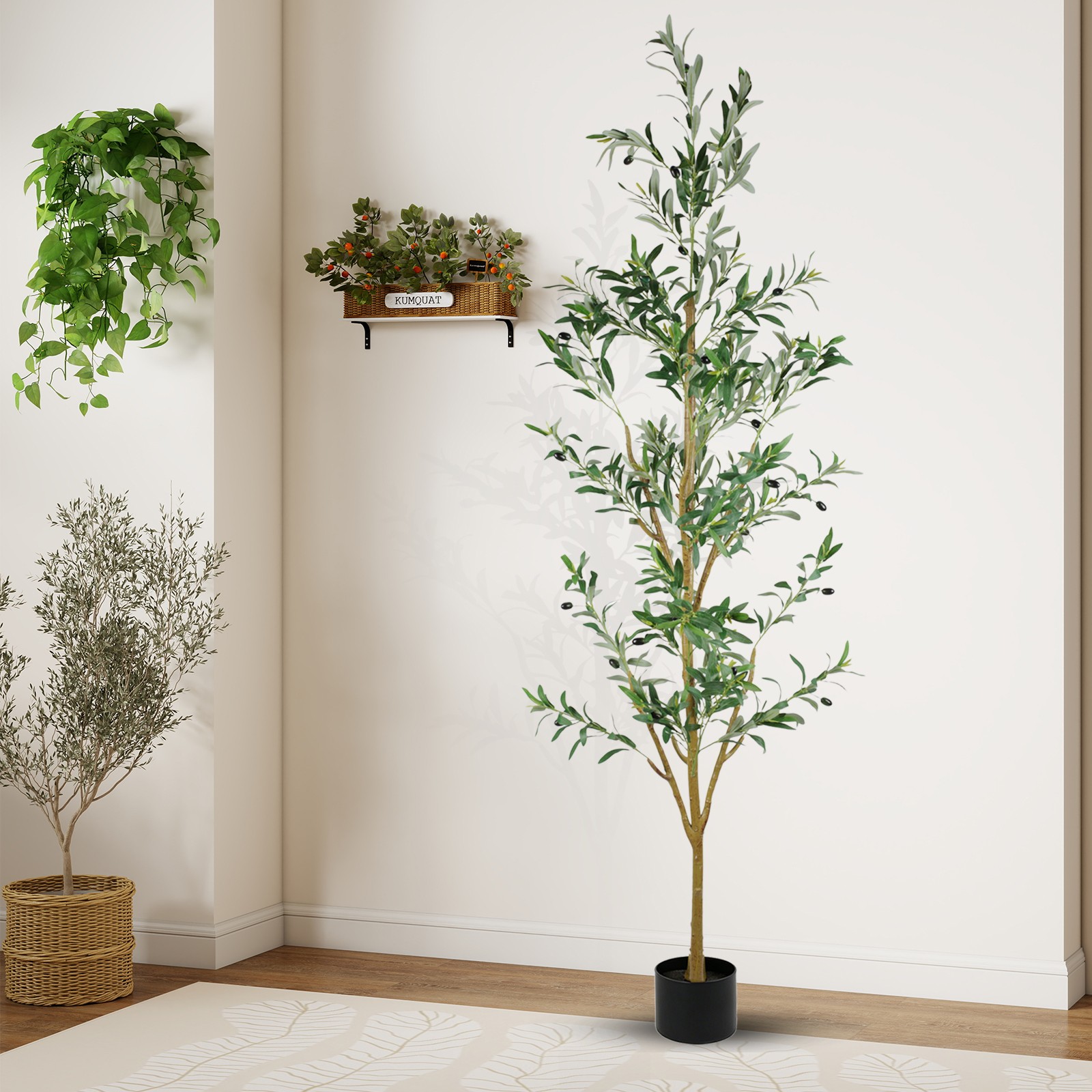 7FT Tall Olive Trees Artificial Indoor Faux Olive Tree Natural Wood Trunk Décor