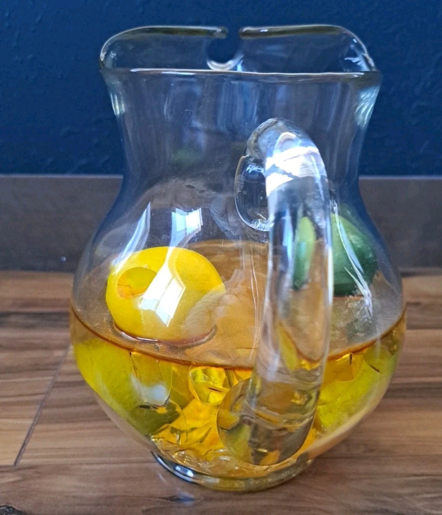 Vintage Jenny Silks Glass W/Friut Flower Arrangement 9″ X 9″ See Photos