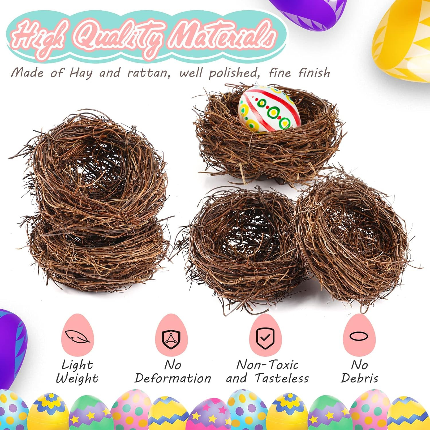 24 Pcs Artificial Bird Nests for Crafts Mini Faux Rattan Bird Nest Decoration fo