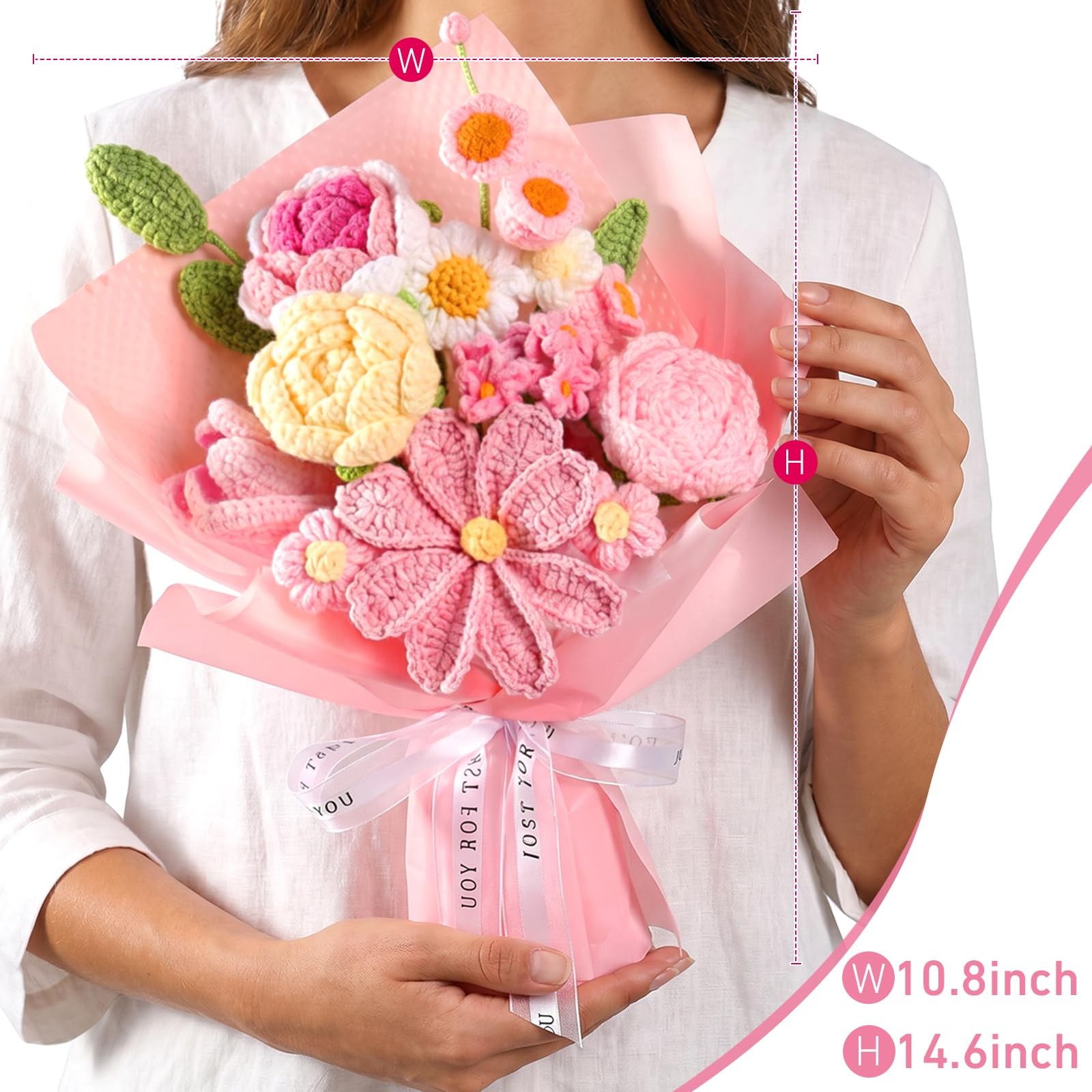 Crochet Flower Bouquet Pink, Handmade Knitted Floral, Crochet Tulips Galsang …