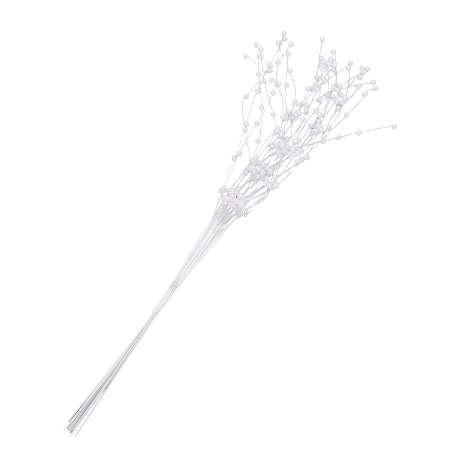 White 50PCS Pearl Beaded Stems 4mm Bead String Garland Floral Picks Flexible BT0