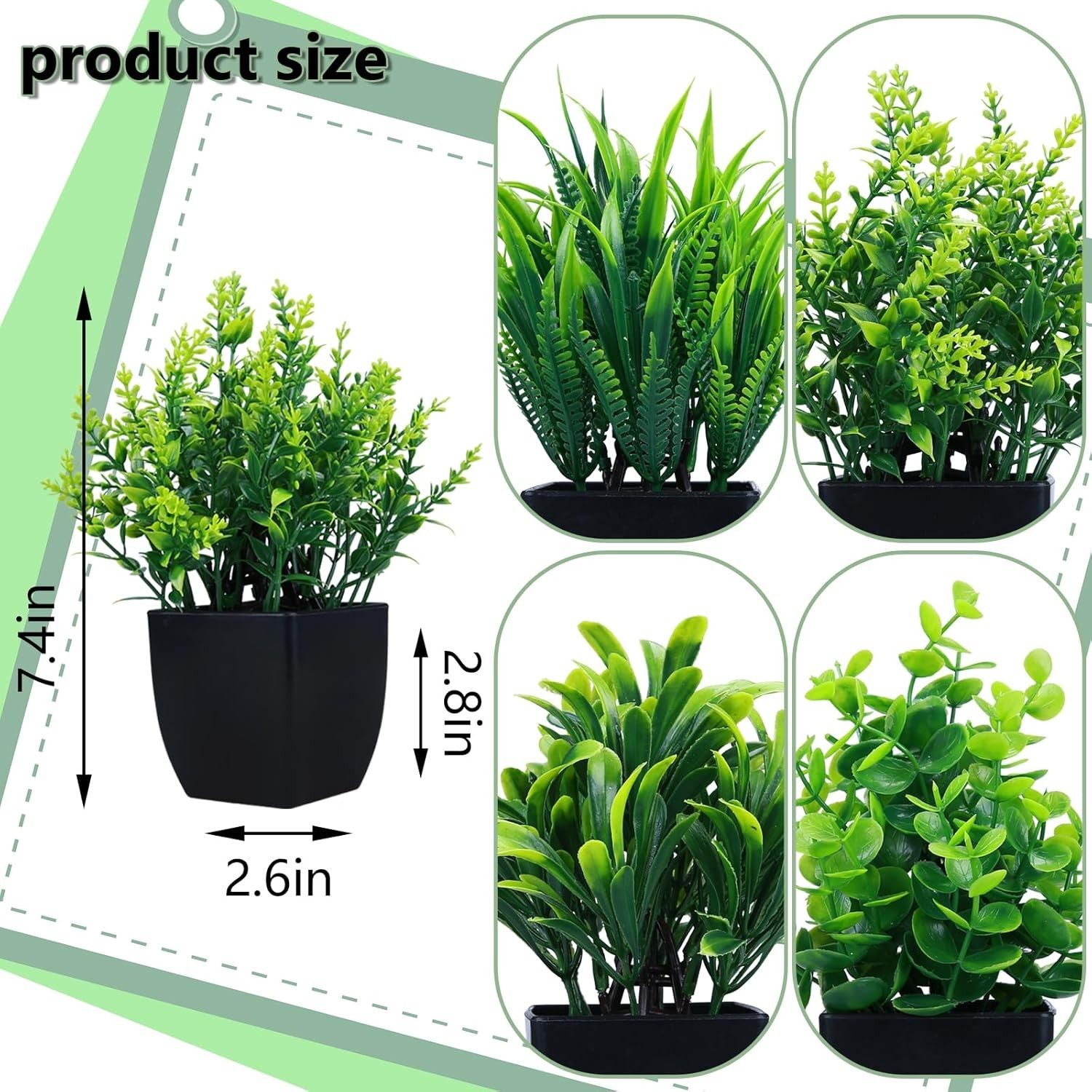 4 Pack Mini Artificial Eucalyptus in Black Pots – Maintenance-Free Indoor Decor