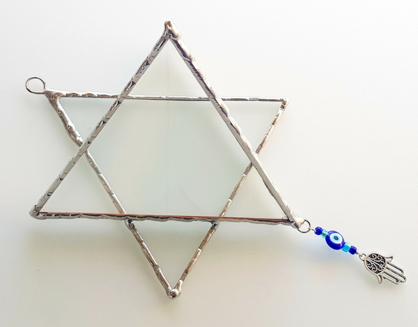Transparent Terrarium in shaped of Star of David Stained Glass, Jewish Wall Gift