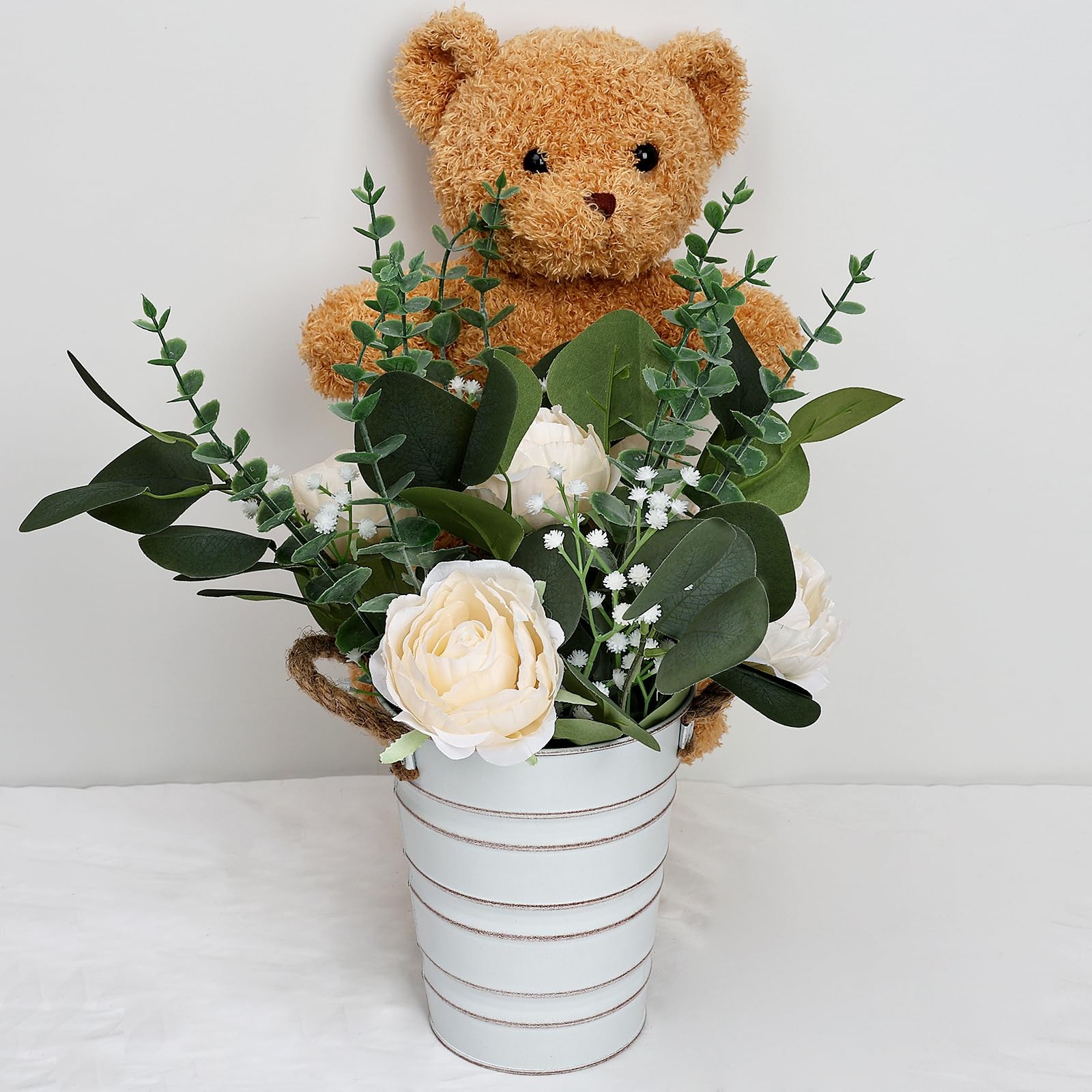 Artificial Flowers in Pot – 10 Inches Pre-Made Large Faux Silk Rose Floral Gr…