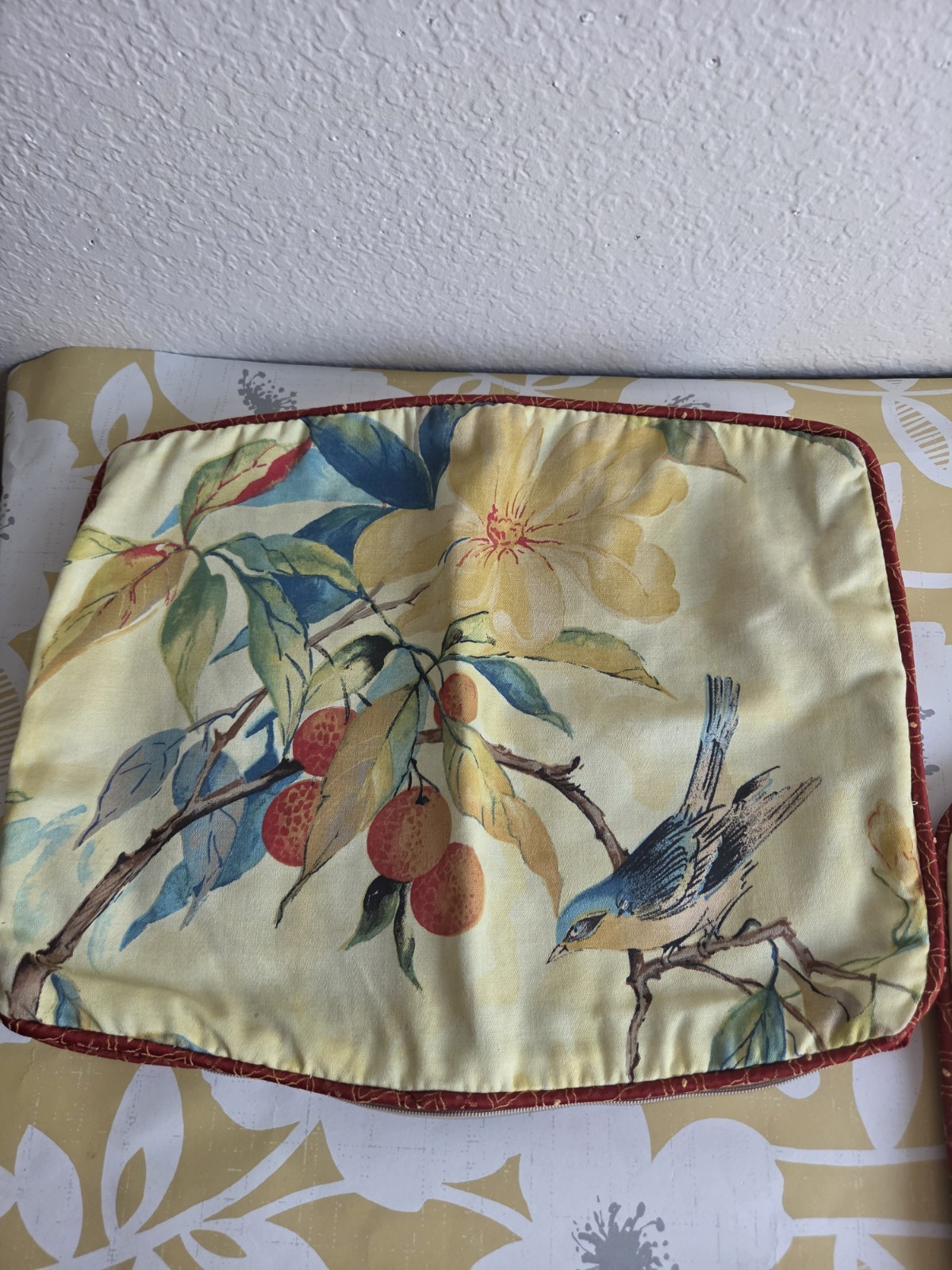 2 Beautiful Bird Floral Pillow Covers 11×14 Jacobean Style Cotton Linen Elegant