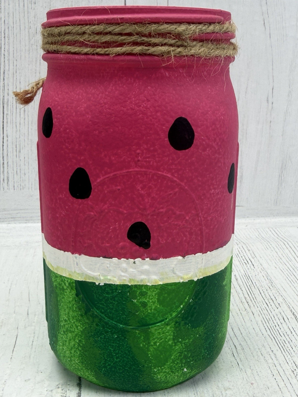 Hand Painted Watermelon Mason Jar Set Summer Rustic Decor Centerpiece