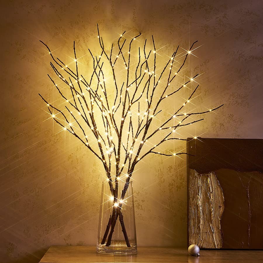 Lighted Brown Twig Branches Plug in with Dimmer and Timer 30IN 150 LED Fairy …