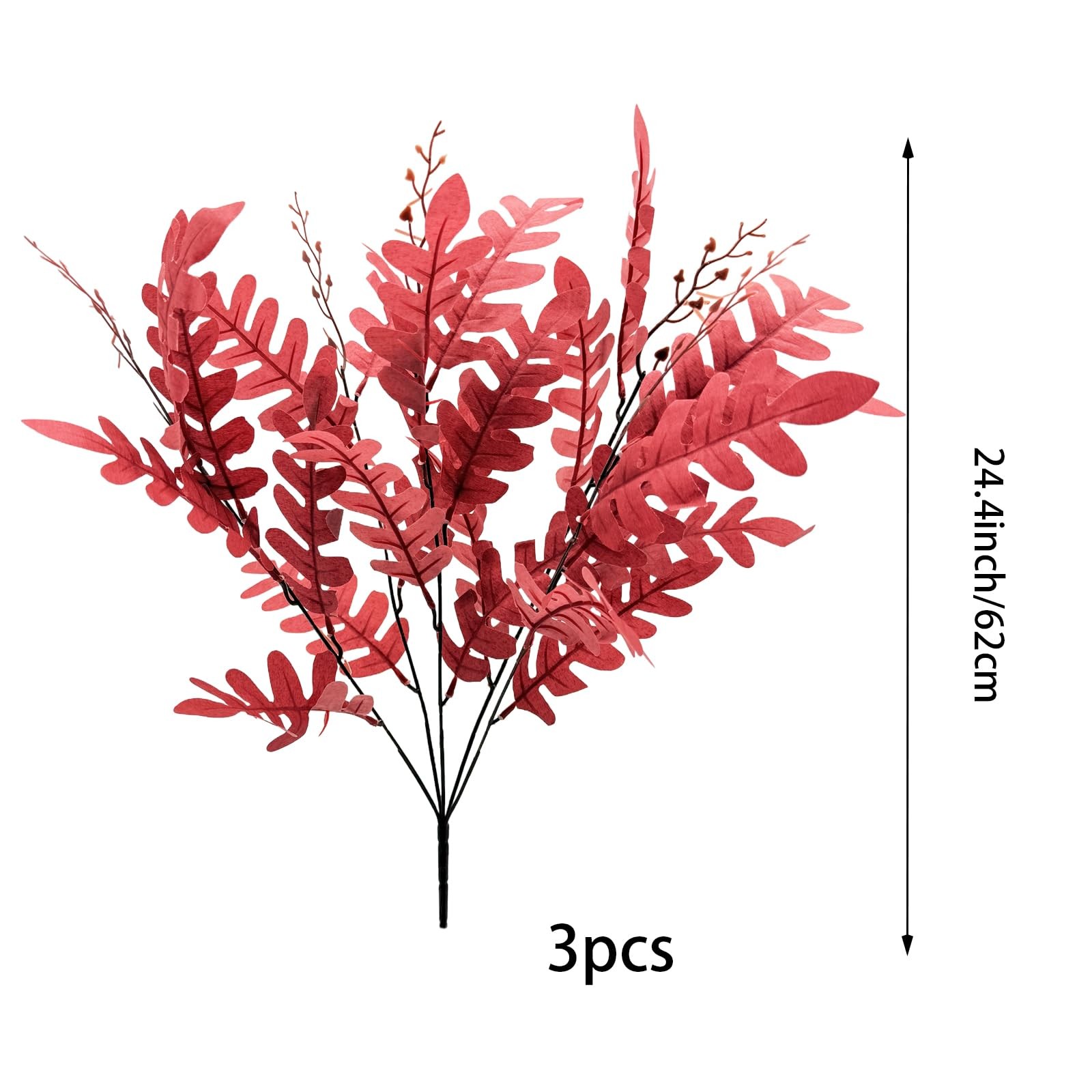 3PCS Artificial Fall Eucalyptus Leaves Stem Plants Red Fake Leaves Autumn Gre…