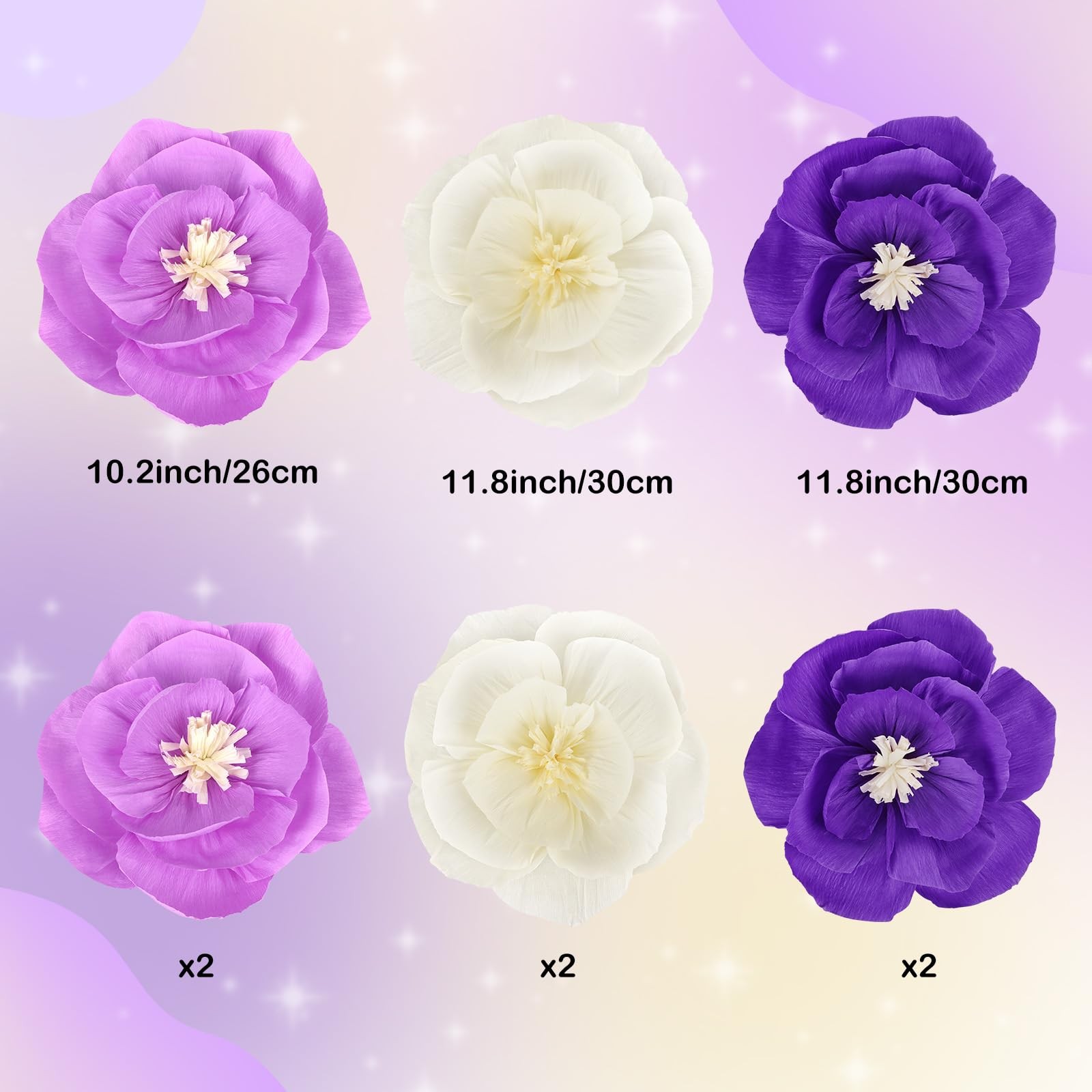 6 Pcs Purple Paper Flowers Decorations for Wall Artificial 3D Florals Wall Ba…