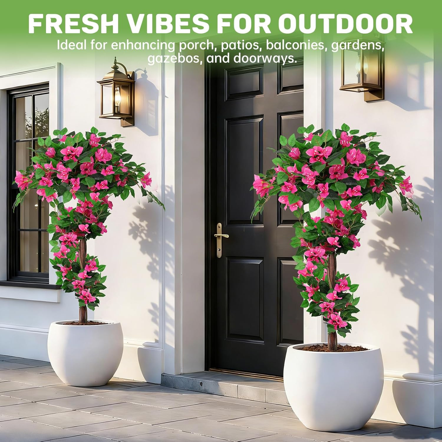 2Pack 4FT Faux Bougainvillea Topiary Trees for Outdoor Decor, UV Resistant