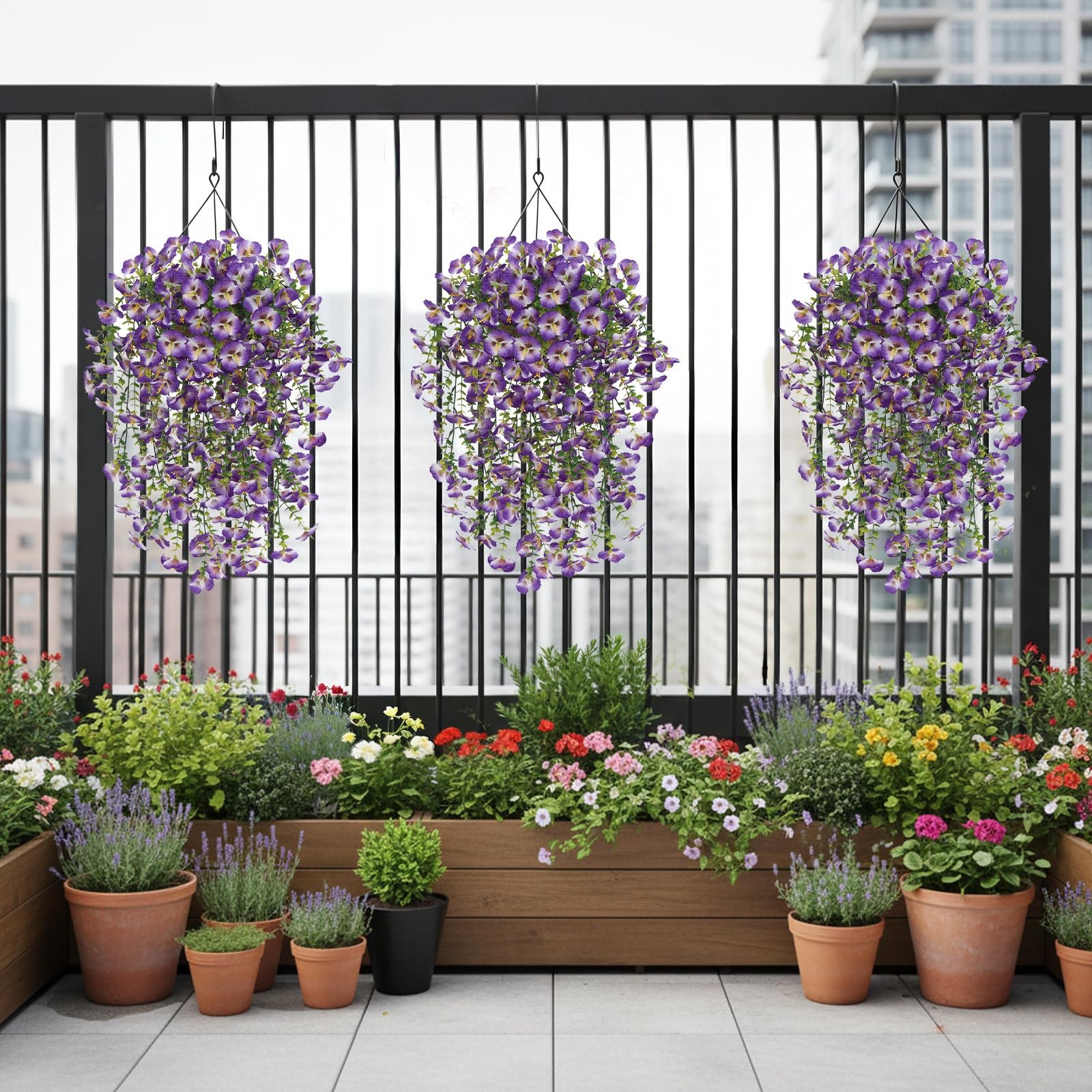 Purple Artificial Hanging Flowers for Outdoors, 4 PCS 29.5in UV Resistant Fau…