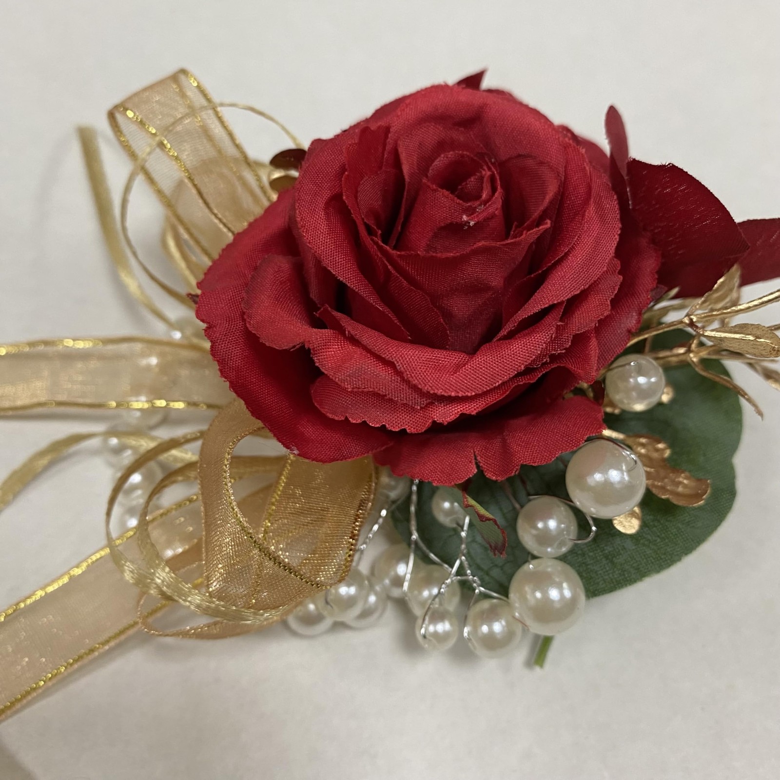 Gold Corsage and Boutonniere Set for Prom, Rose Gold Leaves Prom Flowers Wris…