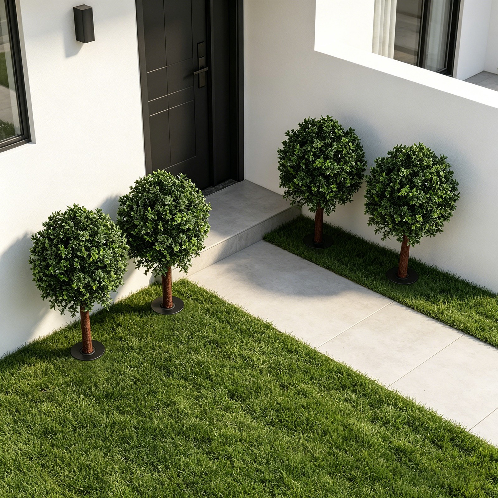 4 Pcs 25.6inch Artificial Boxwood Topiary Ball Trees with Ground Spikes