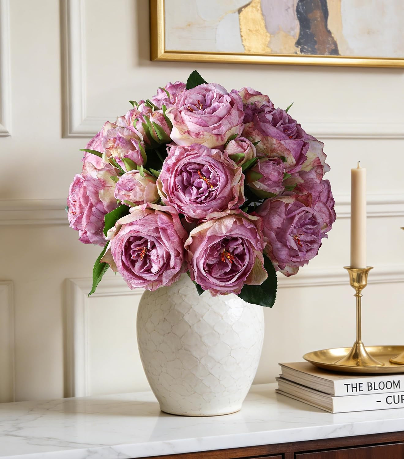 Purple Austin Rose Faux Flowers – 13 Branches Faux Austin Roses | for Wedding Ce