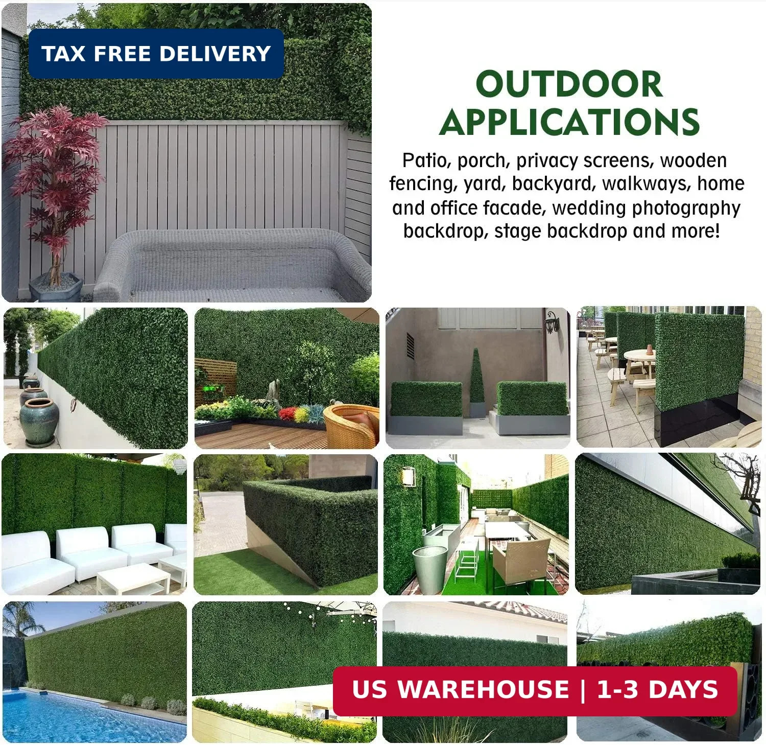 6PCS 20″x20″ Artificial Boxwood Panels Topiary Hedge Plant UV Protected Faux Gra