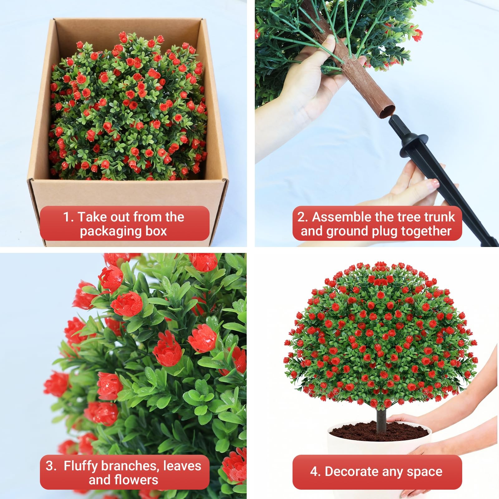 Artificial Topiary Rose Set of 2, Boxwood Ball with Ground Spike