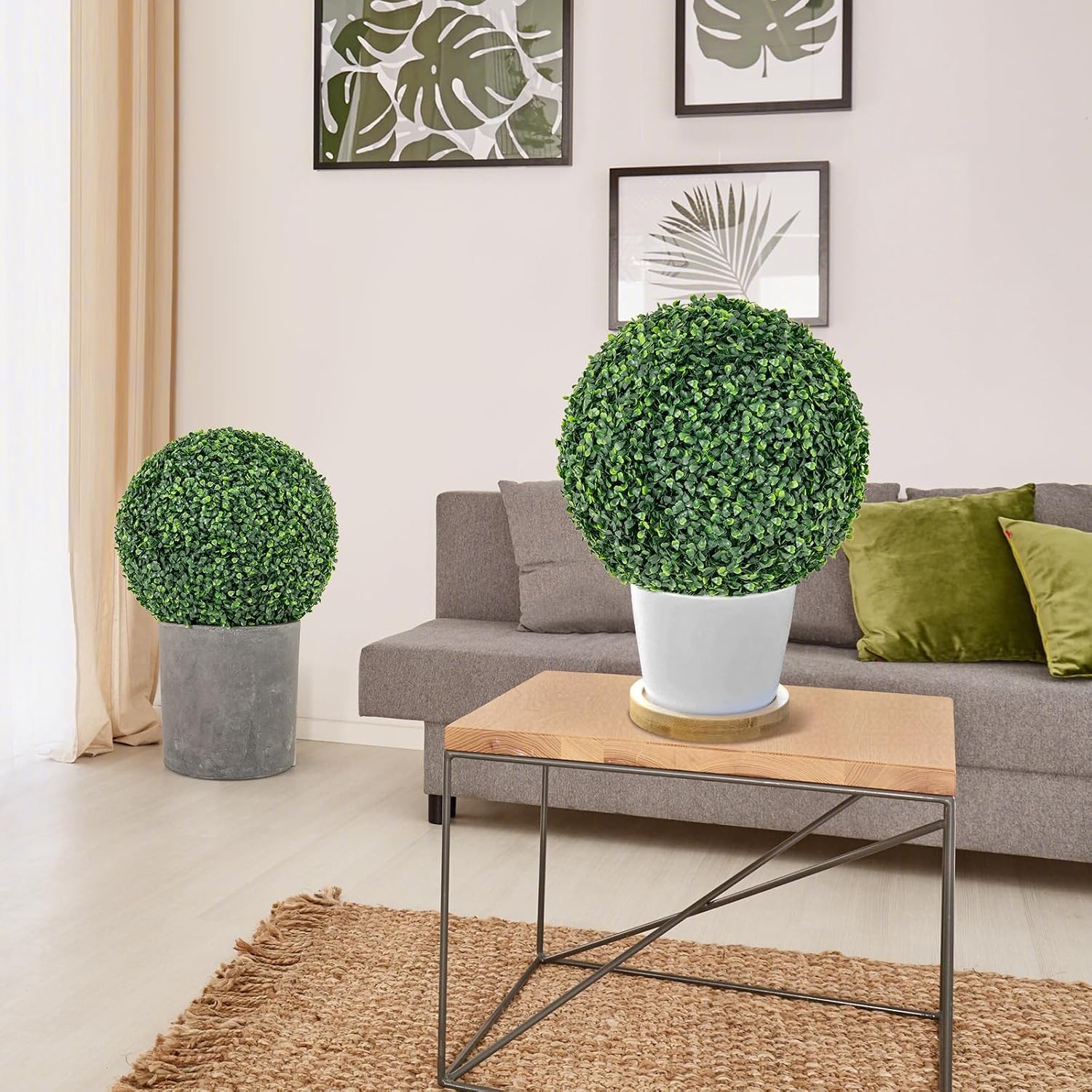 2 PCS 16 Inch Artificial Plant Topiary Ball Round Faux Boxwood Balls Outdoor