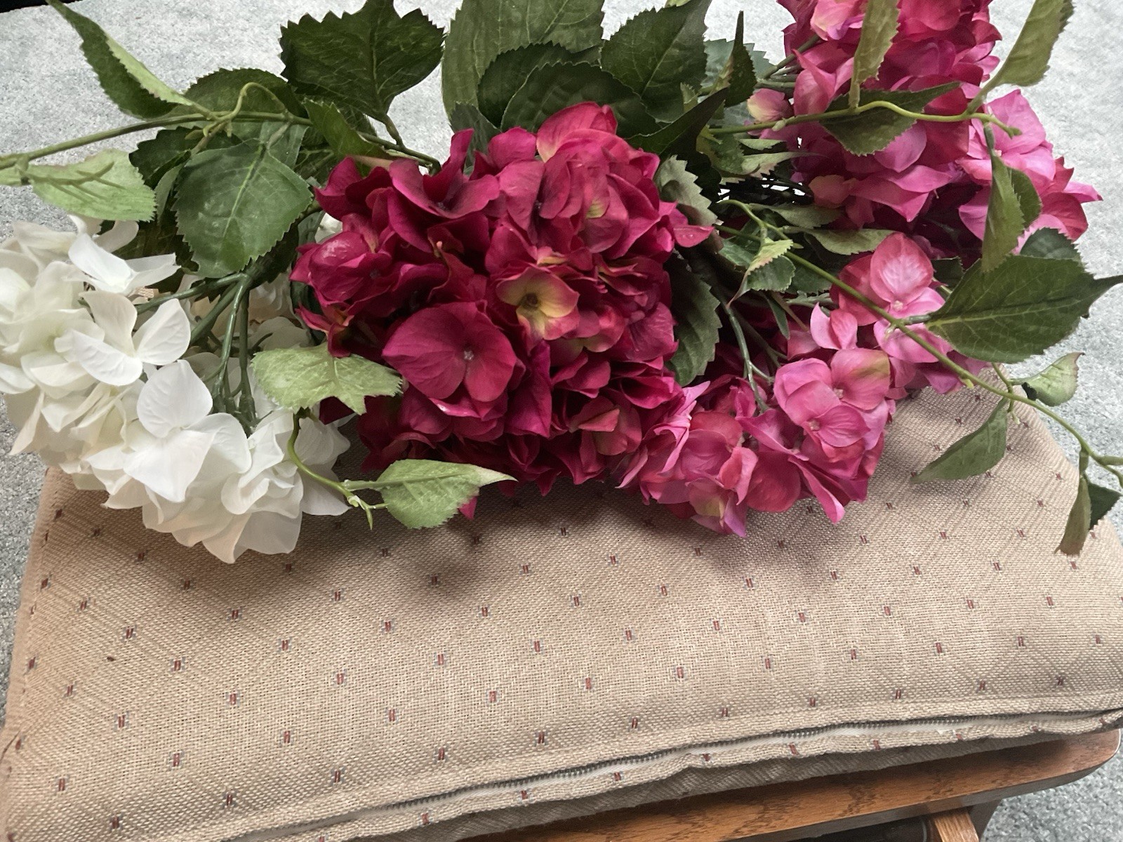 Artificial Hydrangea Spring Flowers ~ Pink & White ~ (5) Stems ~ 34” Long