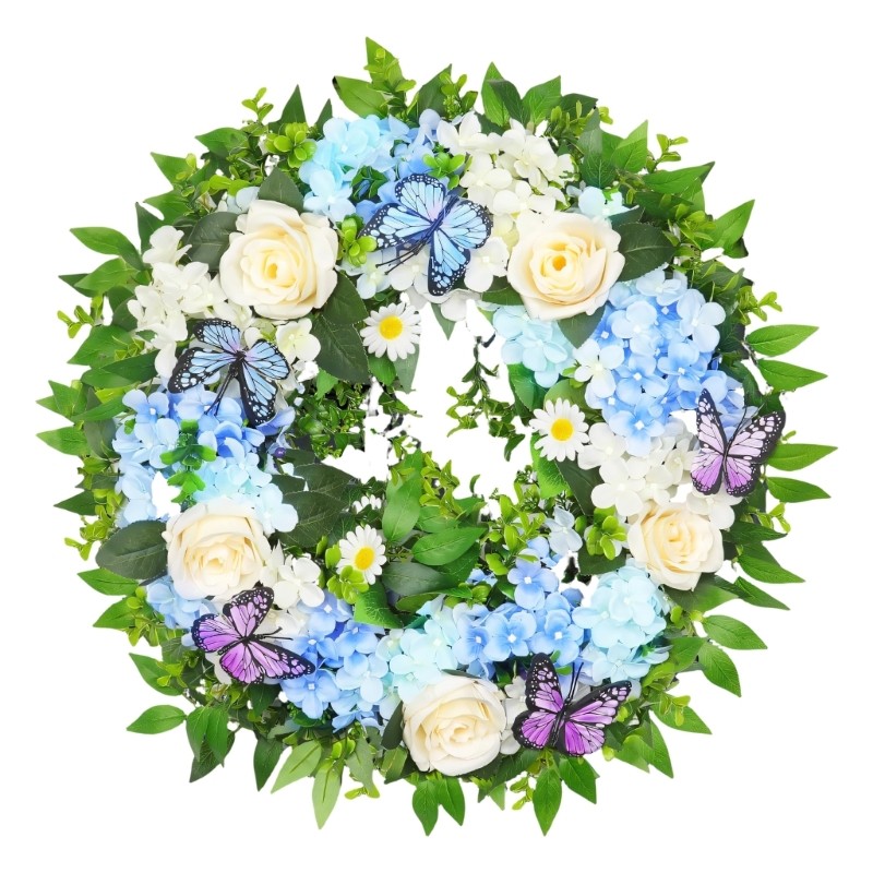 Realistic Artificial Hydrangea Flower Wreath for Front Door Wedding Party