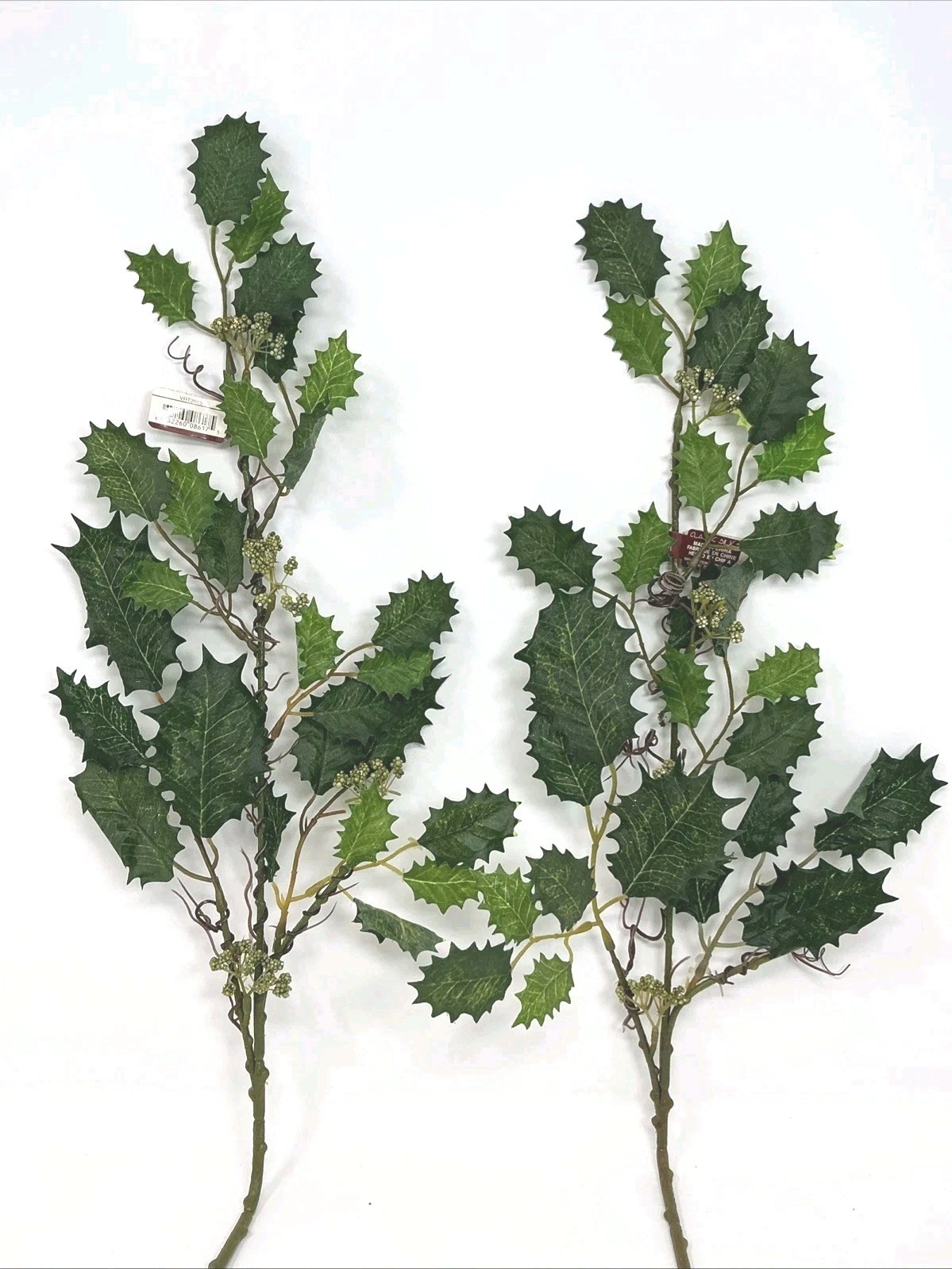 Holly Leaf Floral Pick w Green Berries 22” Vase Basket Filler 2 Picks Artificial