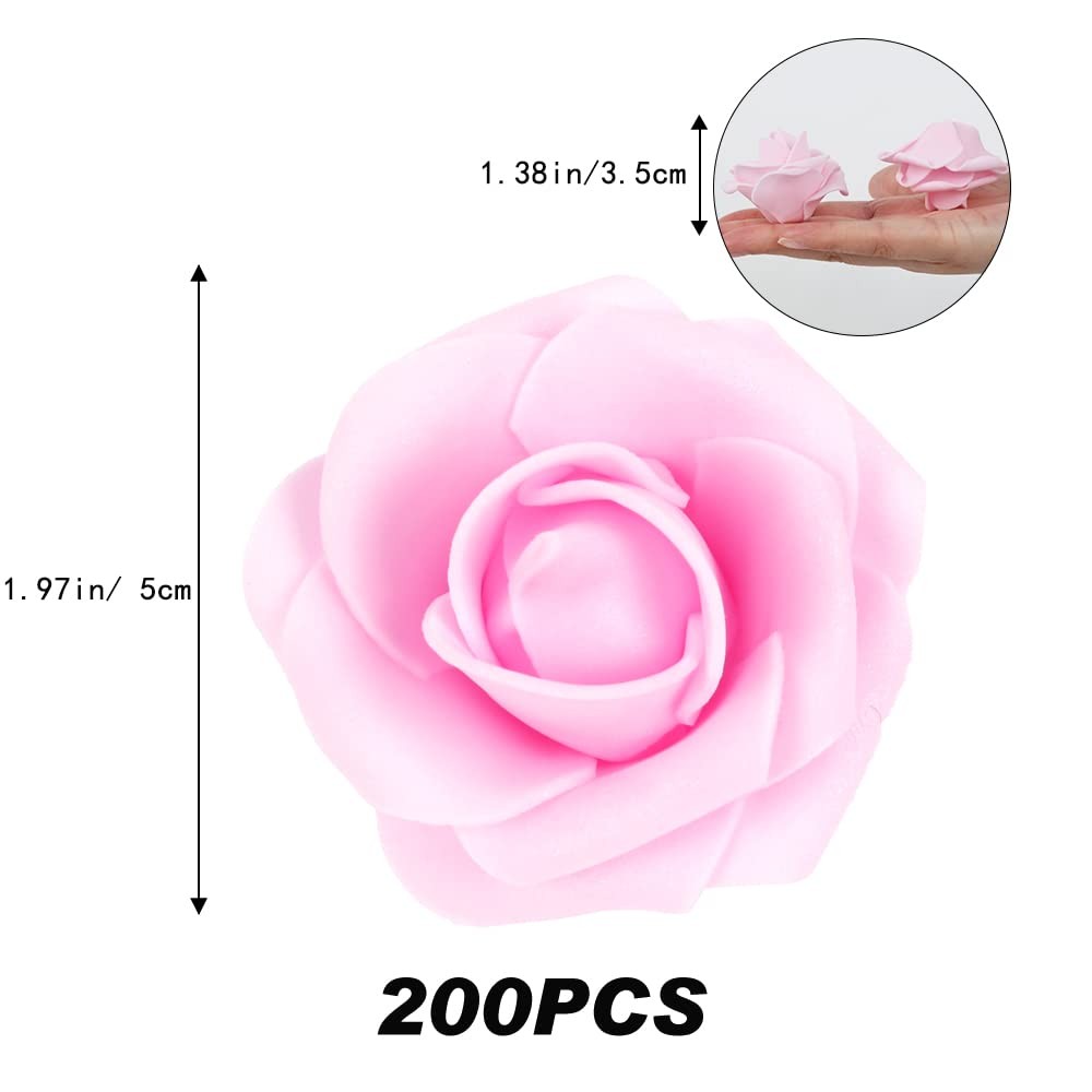 200 PCS Mixed Pink 1.97 Inch Artificial Foam Rose Flower Heads Craft Wedding