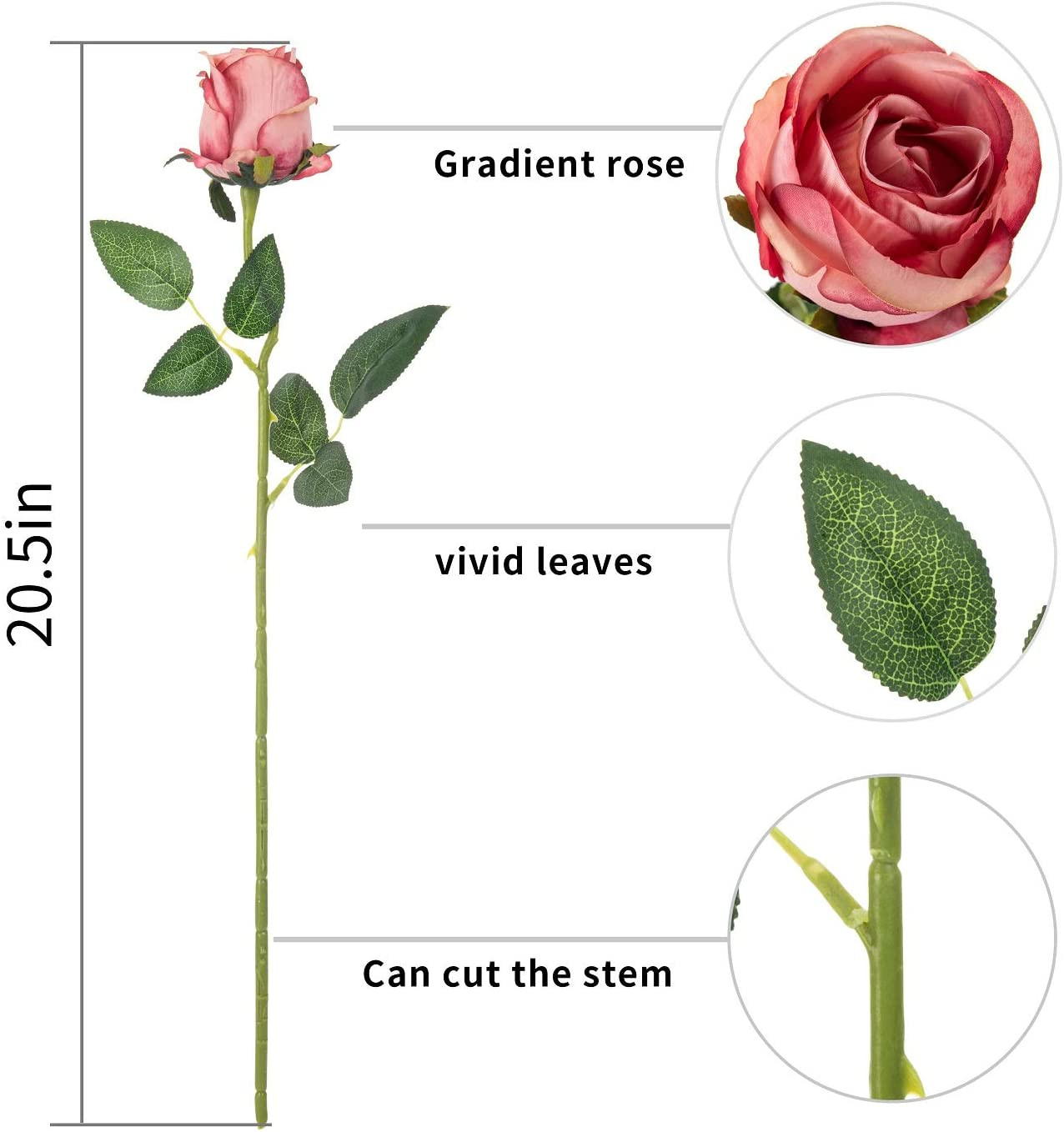 10Pcs Artificial Rose Flowers Long Stem Fake Silk Roses for DIY Wedding Bouquet