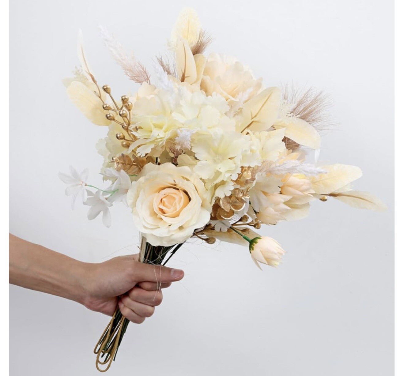 Artificial Champagne Floral Set for Wedding Bouquet, Table Centerpiece (T-15)