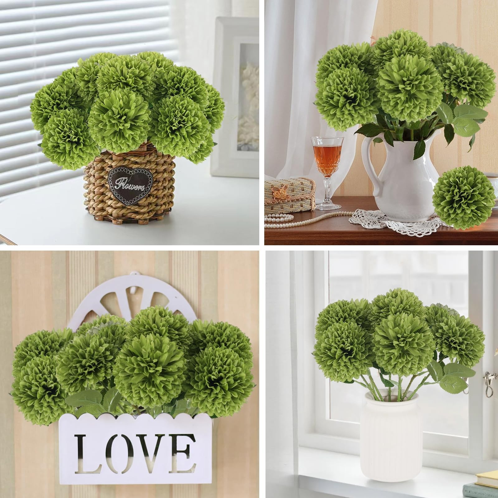12 Pcs Artificial Chrysanthemums Flowers Flower, Fake Mums Flowers Green Silk…