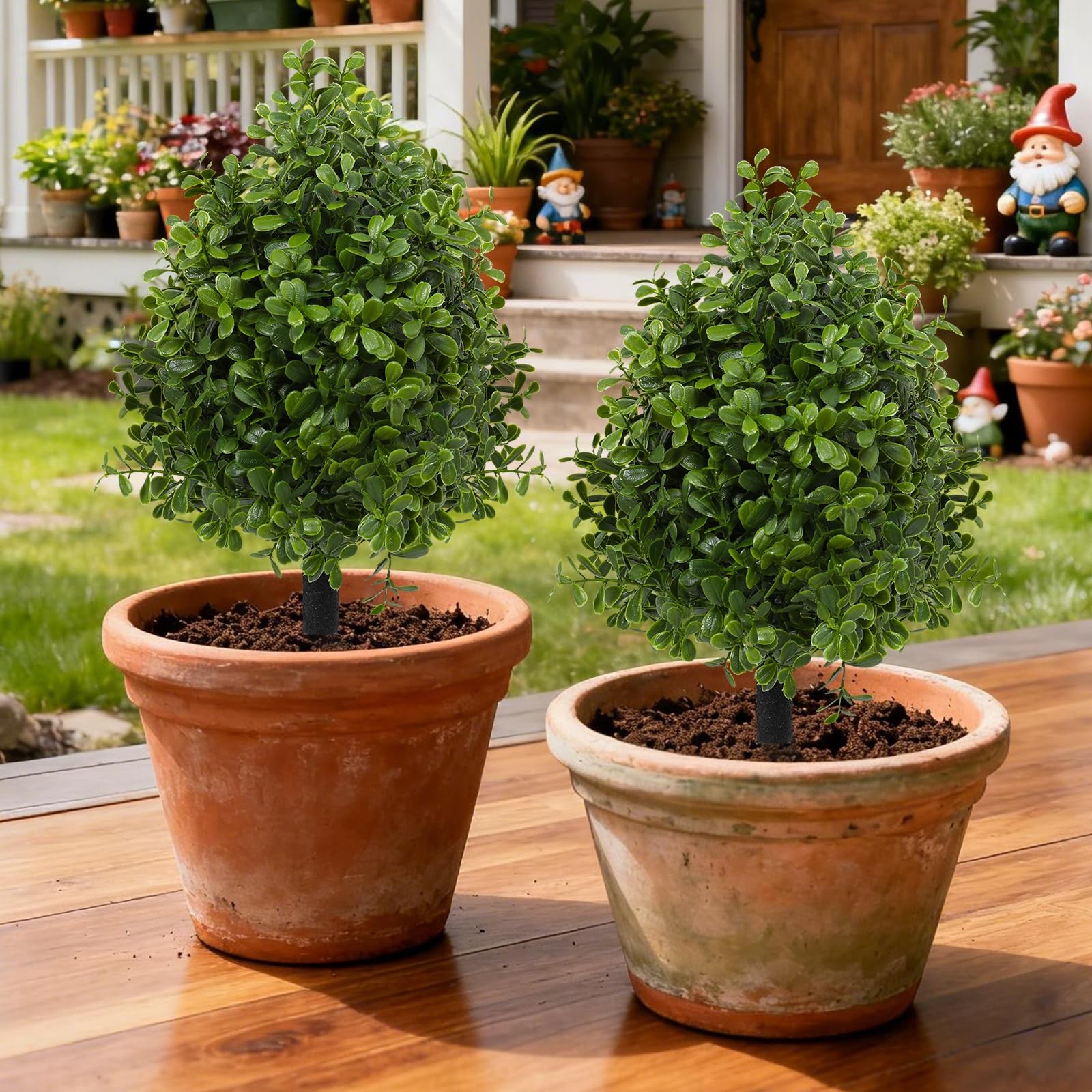 22″ Artificial Boxwood Topiary Bushes Ball Trees, Outdoor Artificial Plant Se…