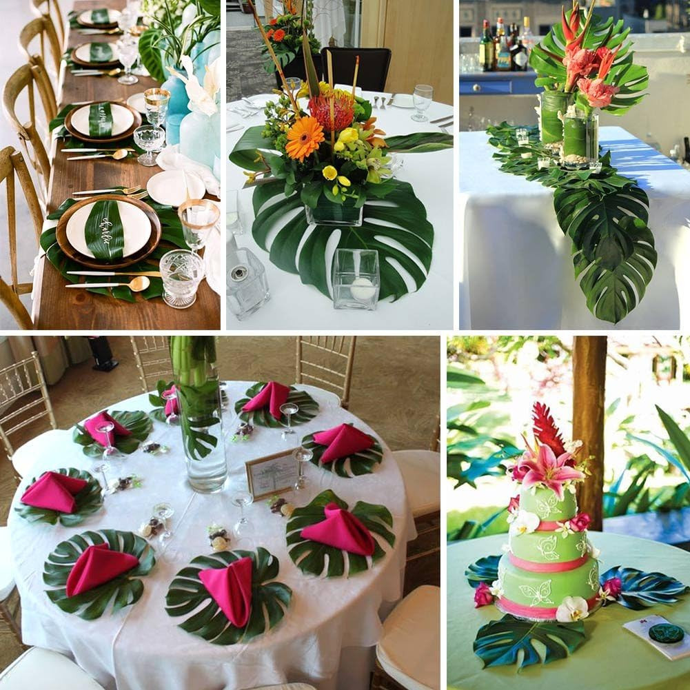 24 Pcs Large Artificial Tropical Palm Leaves for Luau Party Jungle Decorations