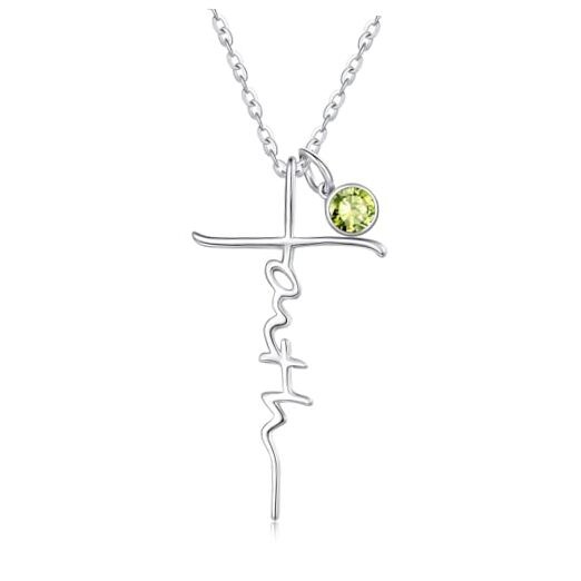 Cross Faith Necklace for women White Gold/14K Gold/Rose W 08-Aug Birthstone