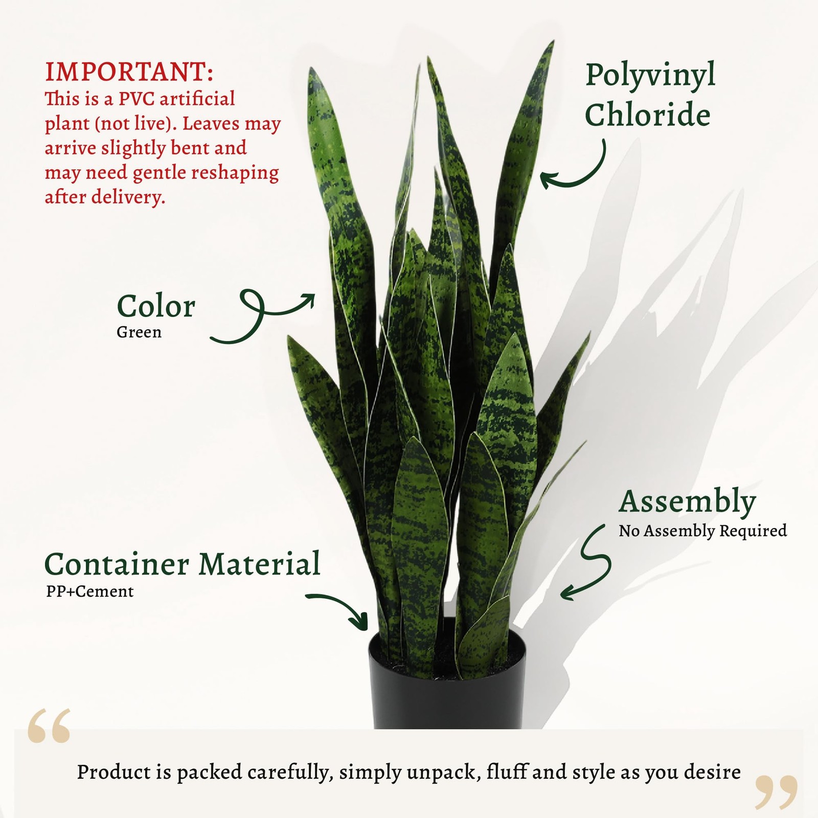 25.6” Artificial Snake Plant Sansevieria Indoor, 32 Leaves Lifelike Faux Pla…