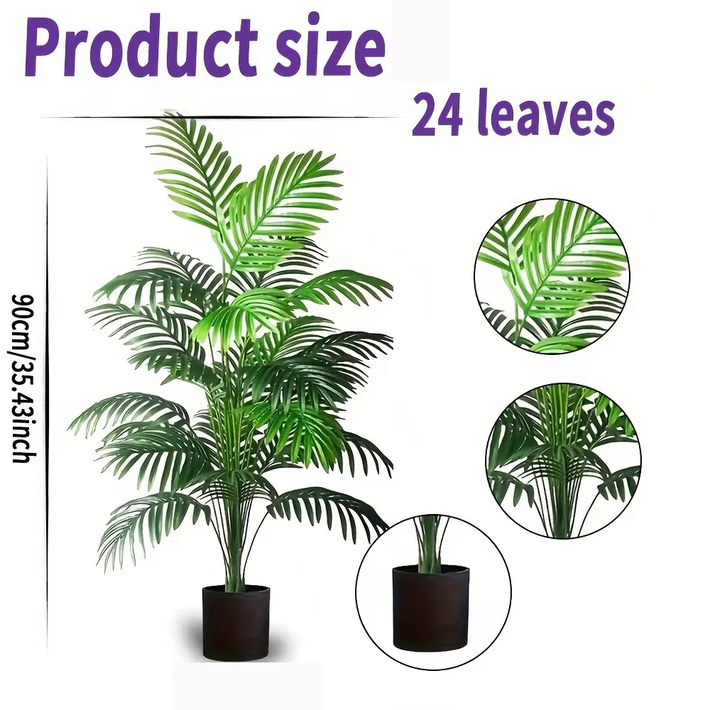 24 Leaves Areca Palm Artificial Plants Trees in Pot Plastic Green Fake Plant Tre