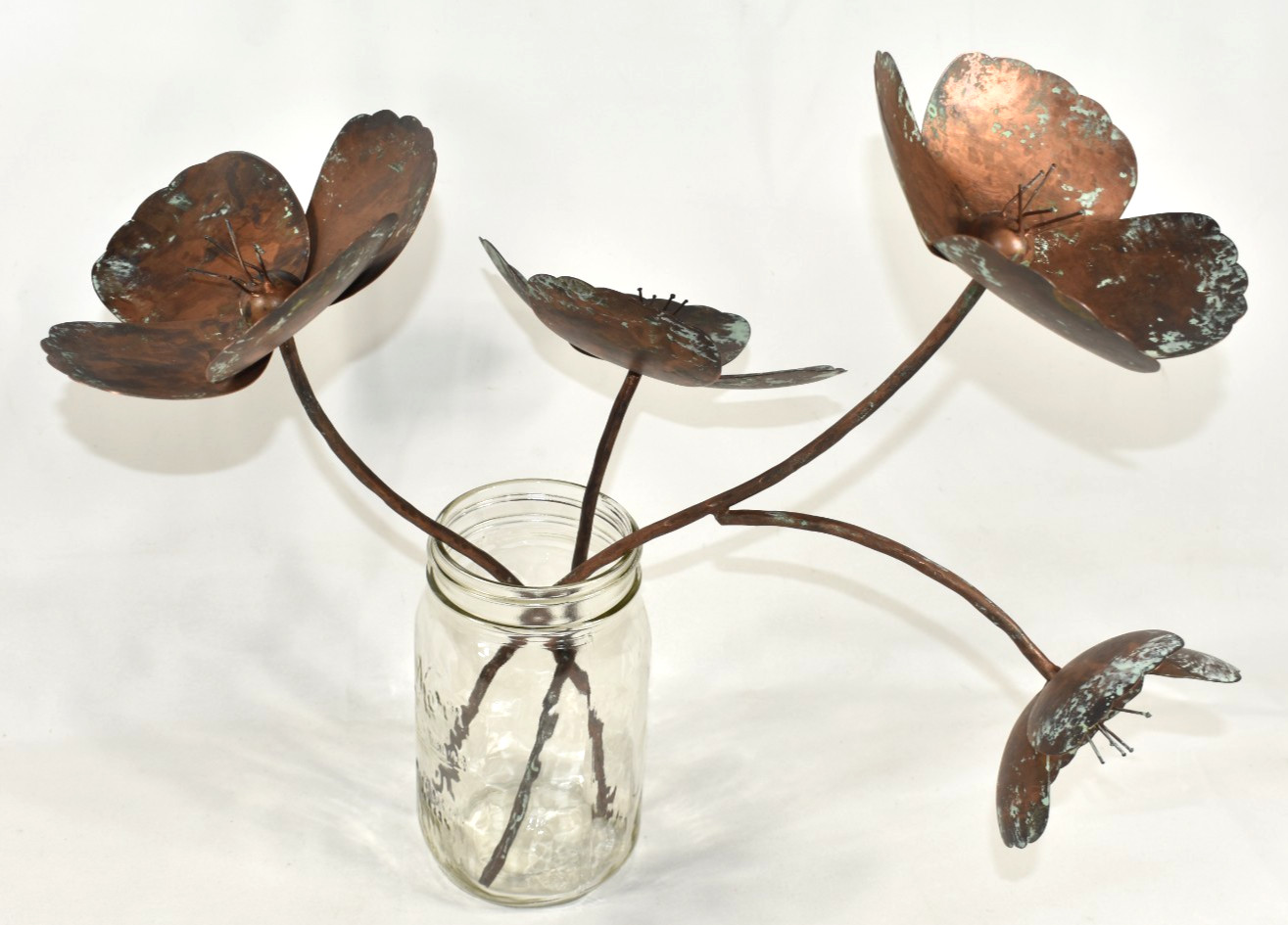 Pottery Barn SAMPLE 3 Pcs Metal Flowers Poppies Poppy Stems Copper Color NO VASE