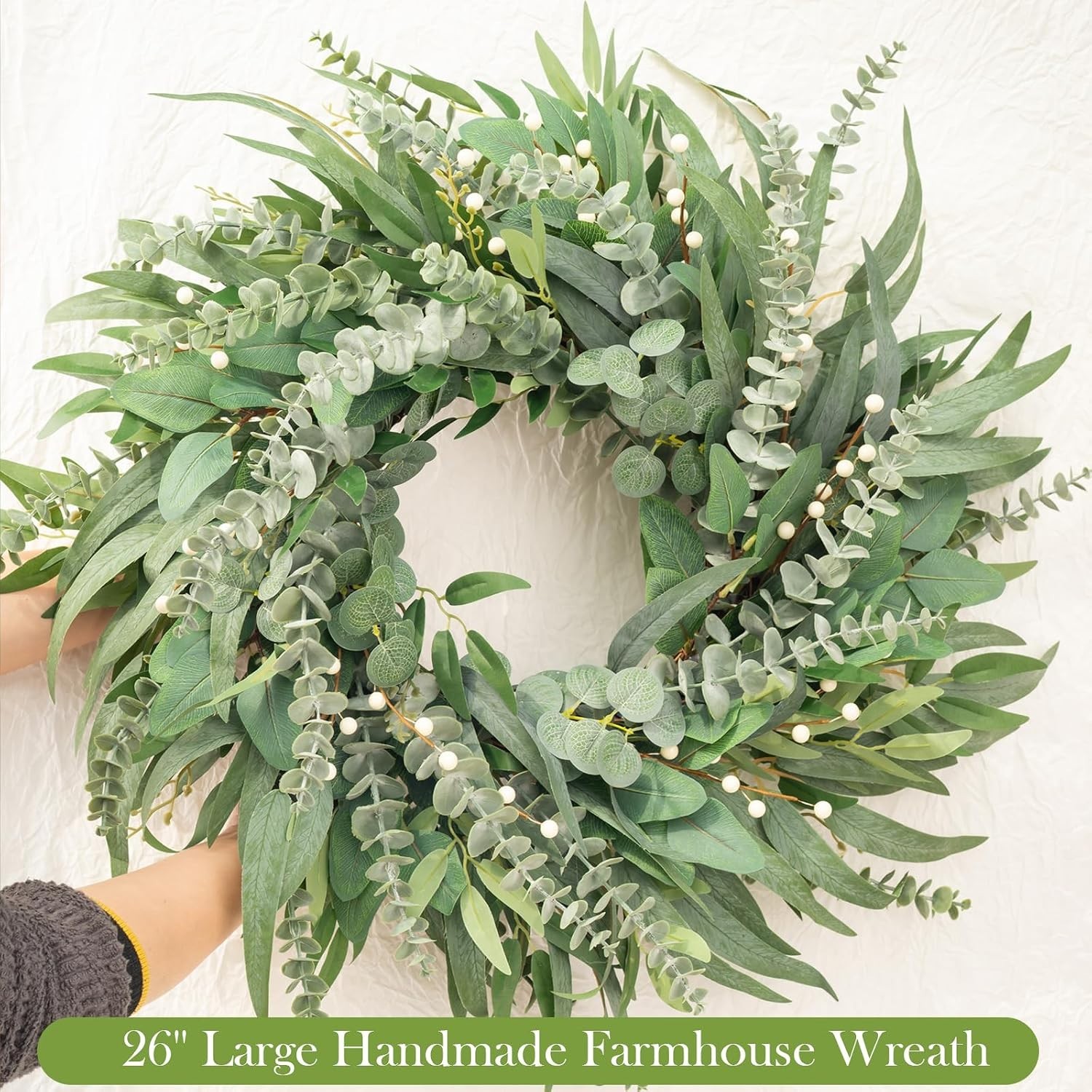 Farmhouse Style 22″ Green Eucalyptus Wreath – Perfect Gift for All Occasions
