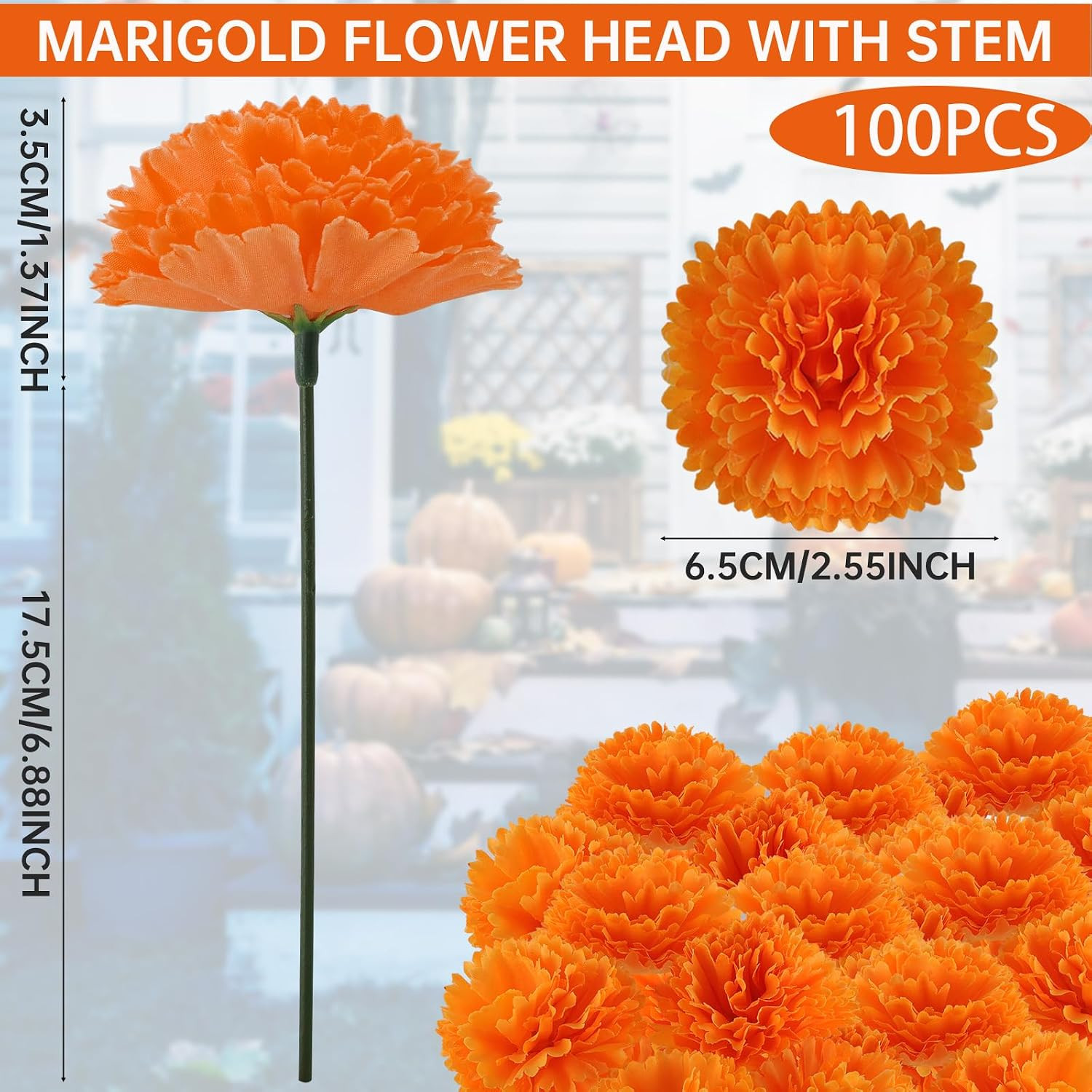 100 Pcs Marigold Flower Heads Bulk, Silk Marigold Heads Artificial Flowers for D
