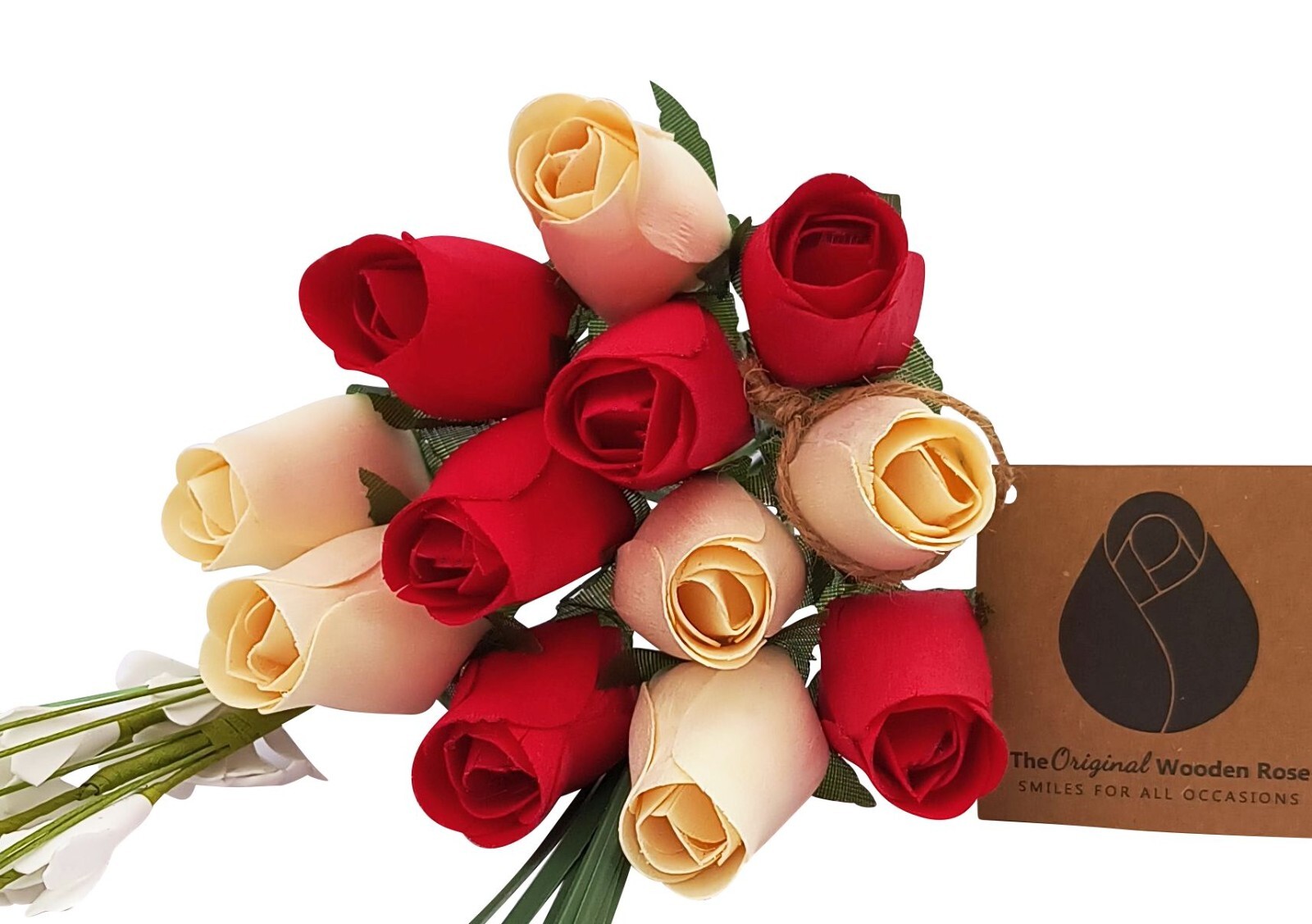 Valentines Day Red and White Flower Bouquet. The Original Wooden Rose 1,2,3 Doz