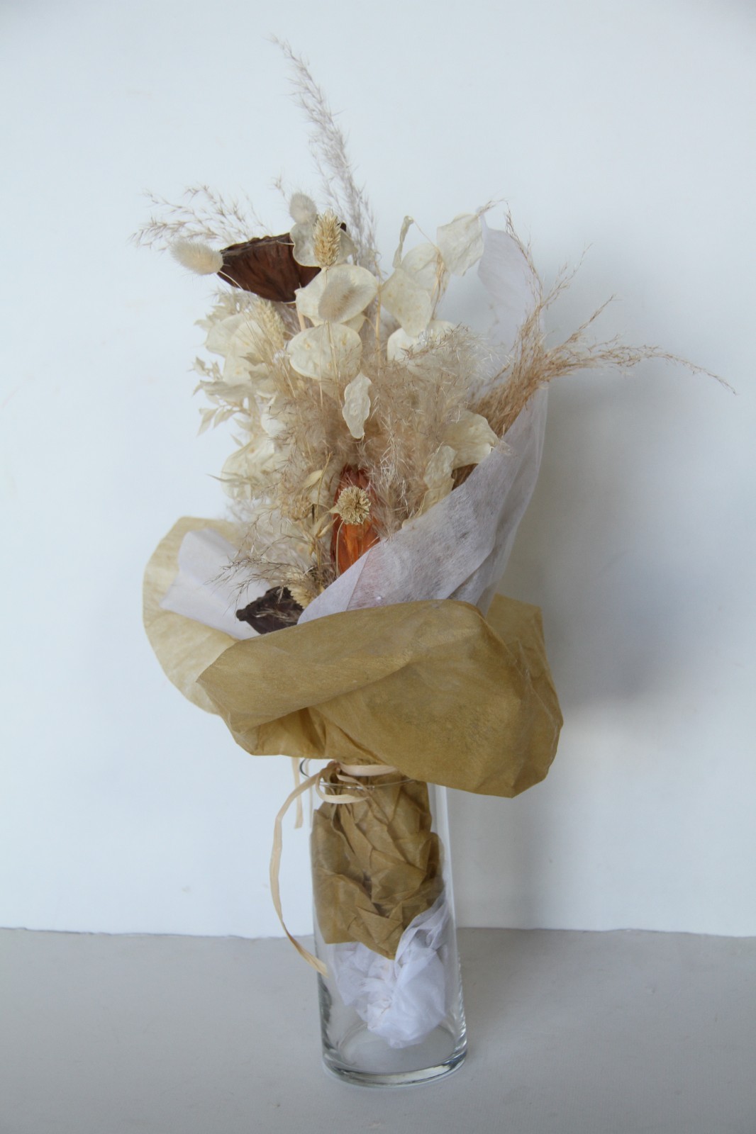 Dried Floral Arrangement W/ Vase Boho Modern Decor Wedding Flower Display 20″