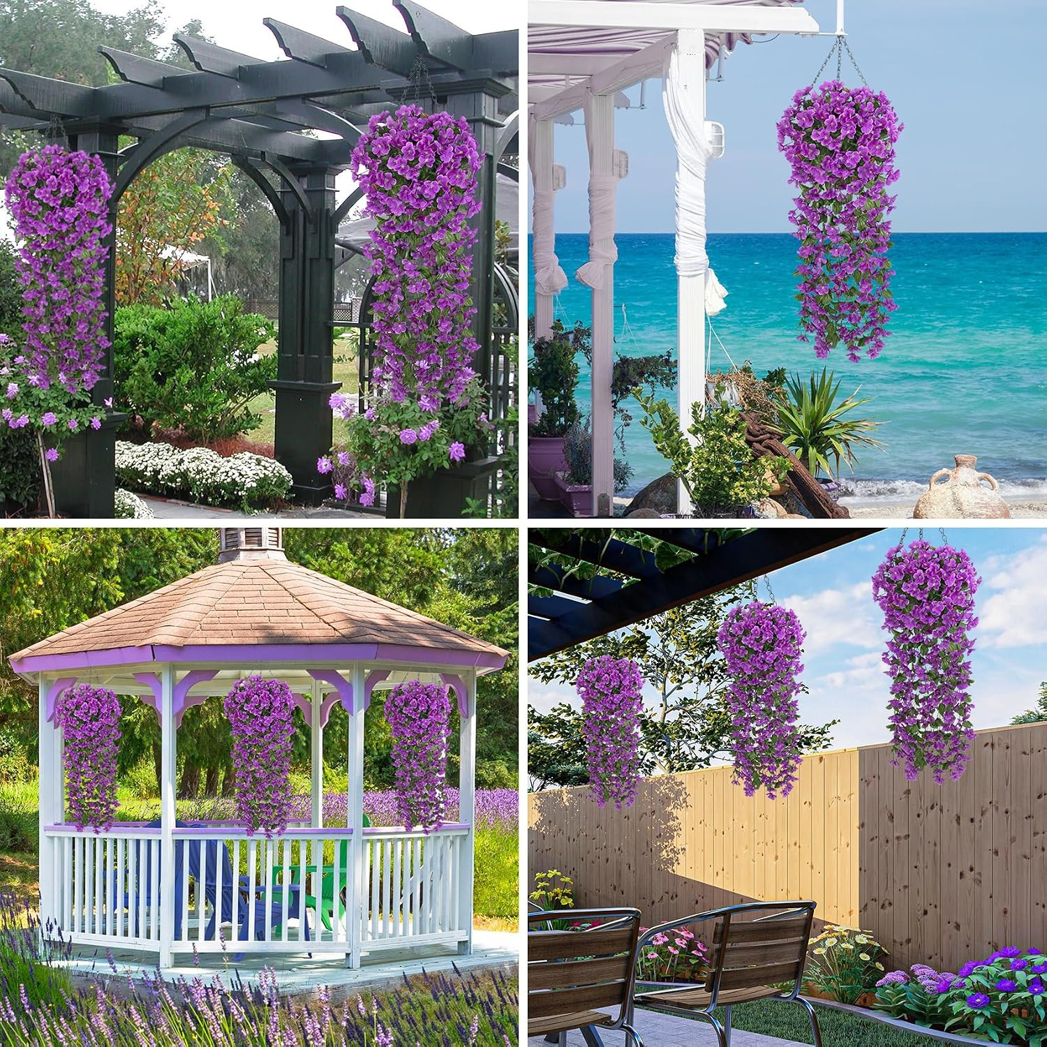 4 Pcs Artificial Hanging Flowers Fake Hanging Plants Violet Flowers Vine Garland