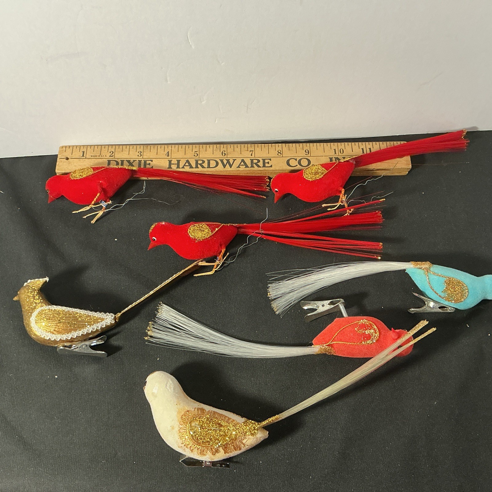 Lot Of 7 Vintage Assorted Artificial Bird Ornaments Craft Wire And Clip On