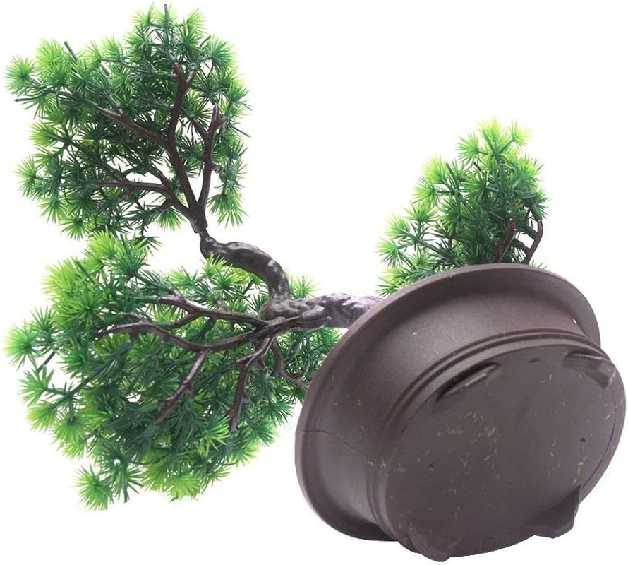 Artificial Bonsai Pine Tree, 11Inch Faux Potted Plant Desk Display Fake