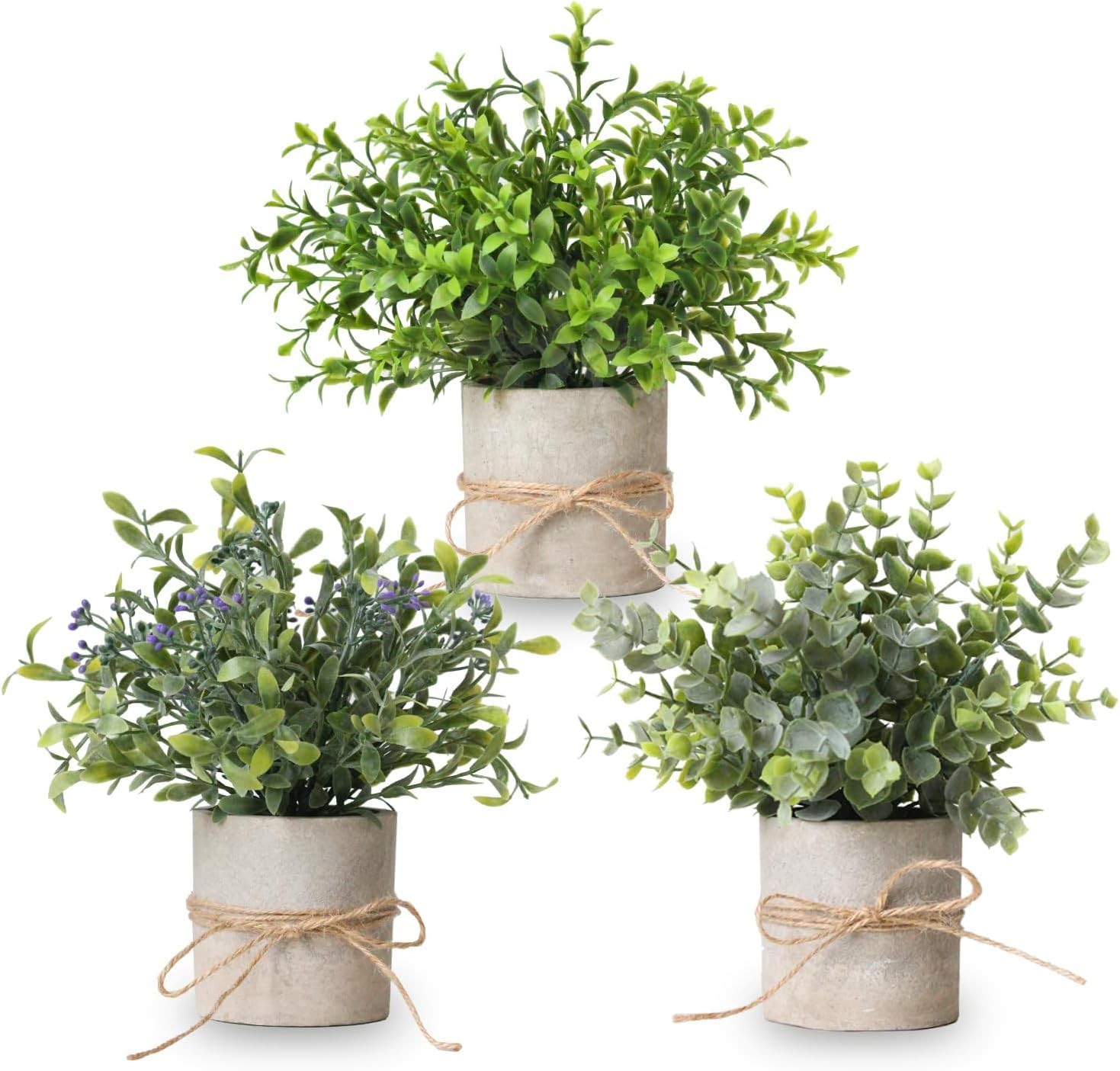 3 Pack Small Fake Plants in Farmhouse Pulp Pot for Home Decor