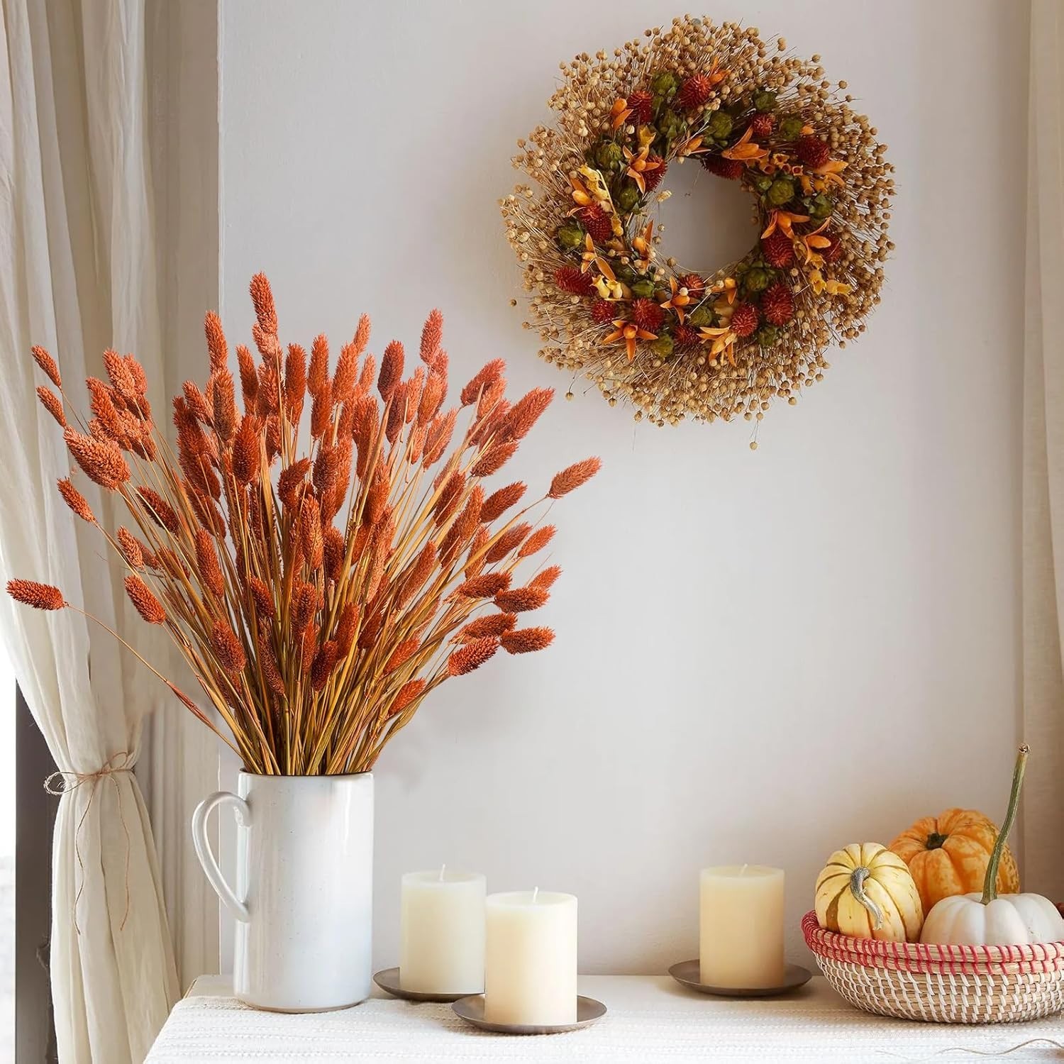 120Pcs Orange Pampas Grass Bunny Tails Dried Flowers, 17″ Dried Fall Flowers …