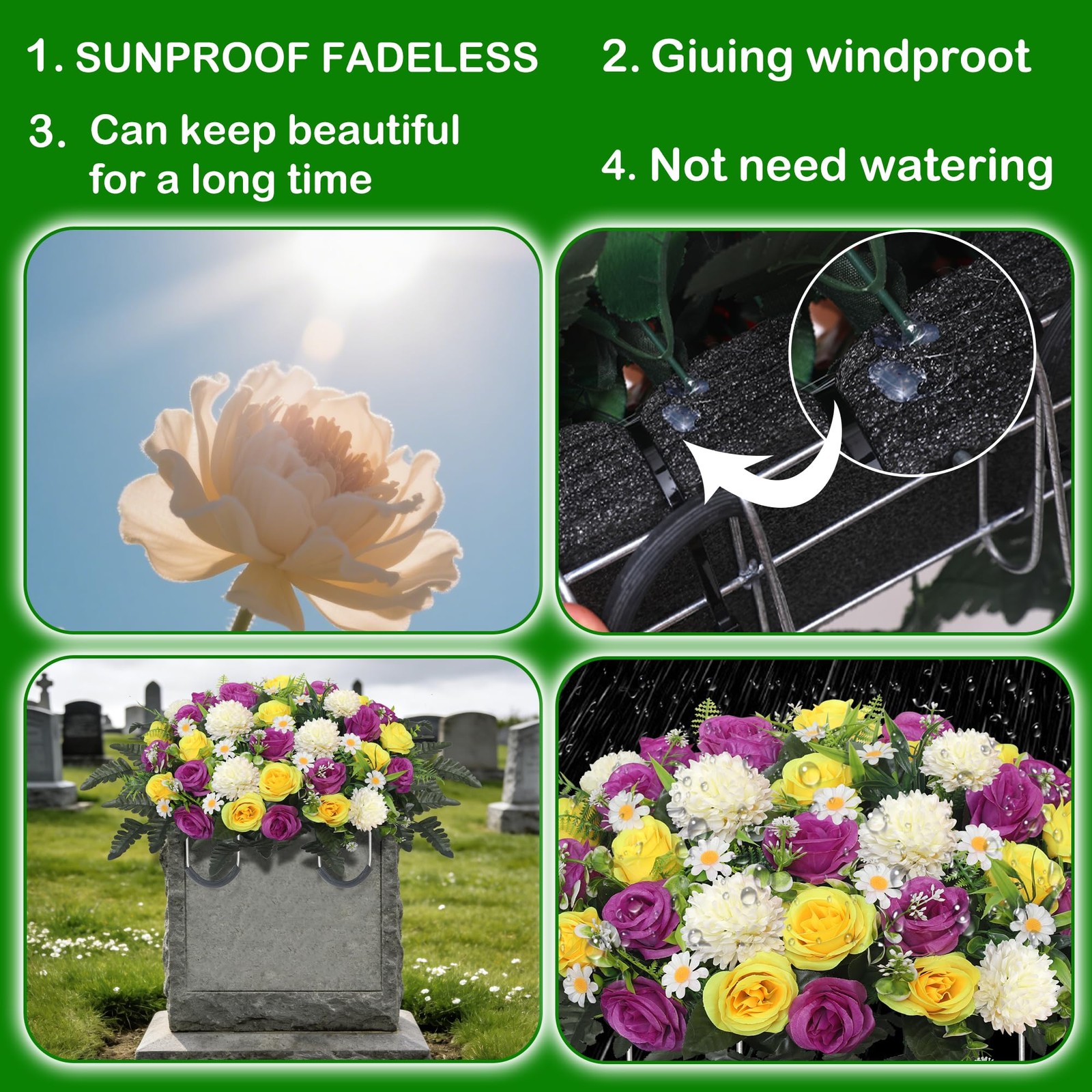 Headstone Flower Saddle,Large Artificial Cemetery Flowers for Grave Roses & C…