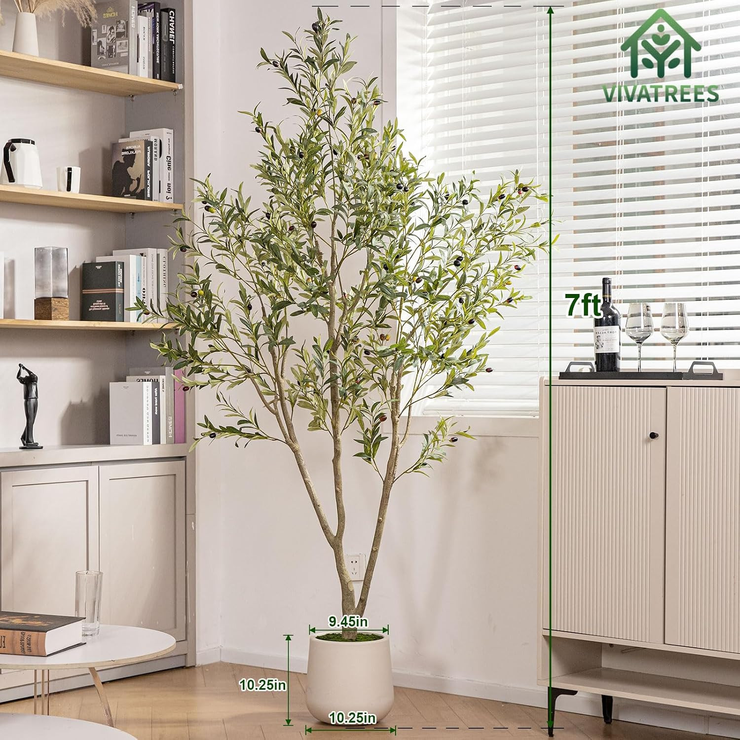 VIVATREES Artificial Olive Tree, 7FT Tall Faux Olive Tree with White Planter, Ar